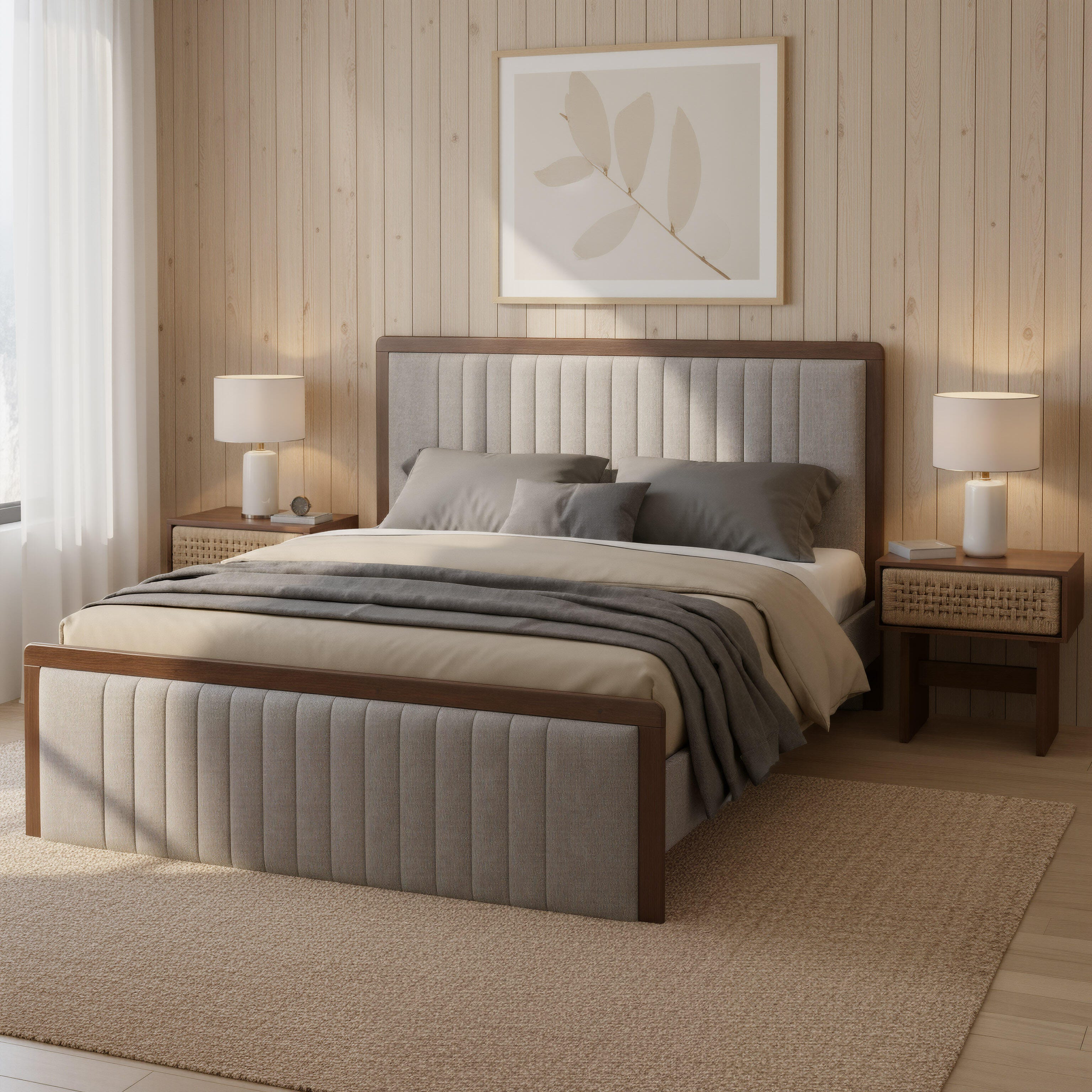 Erika Home ZUO Somune King Panel Platform Bed, Gray/Walnut, rollover