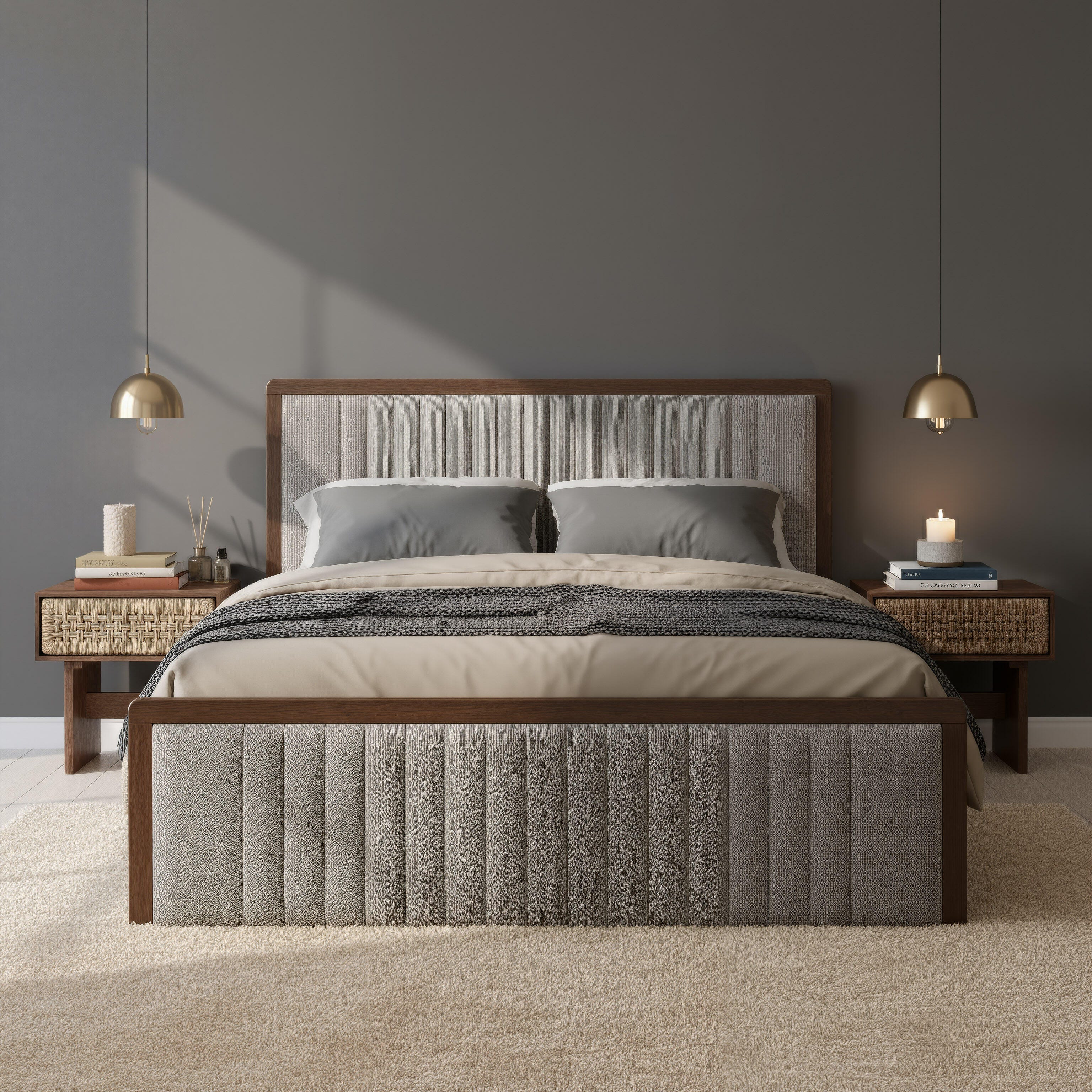 Erika Home ZUO Somune King Panel Platform Bed, Gray/Walnut, large