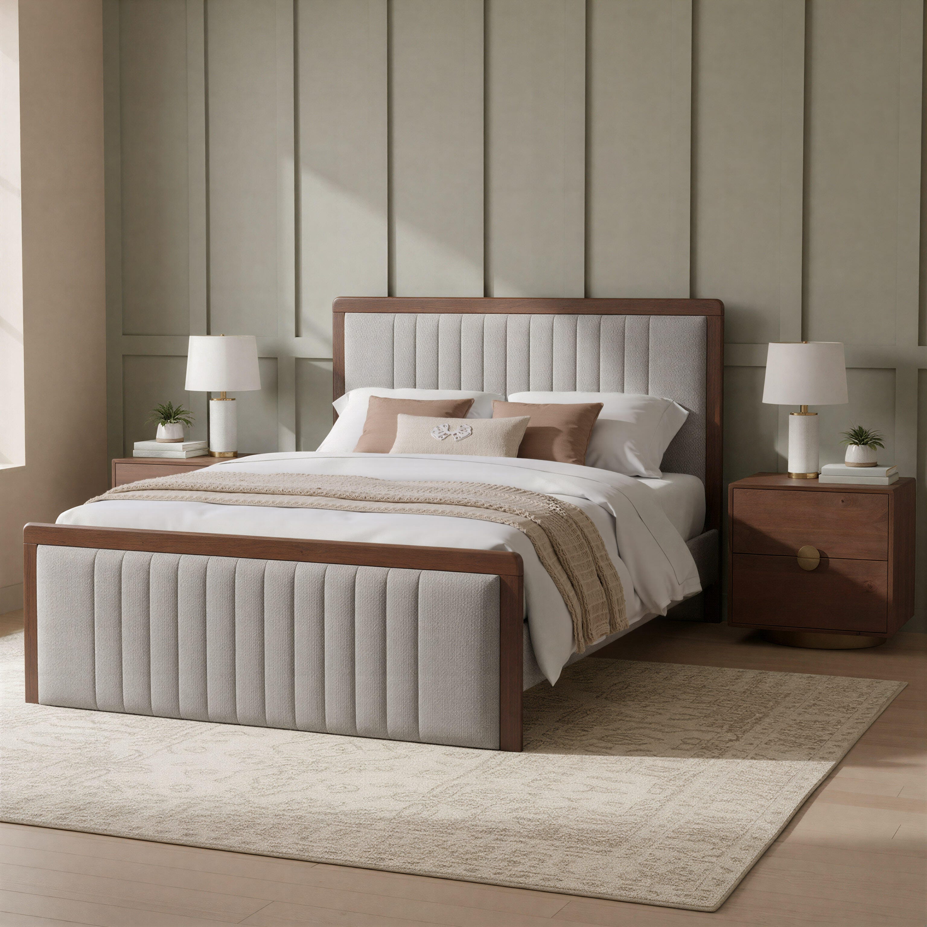 Erika Home ZUO Somune Queen Panel Platform Bed, Gray/Walnut, rollover