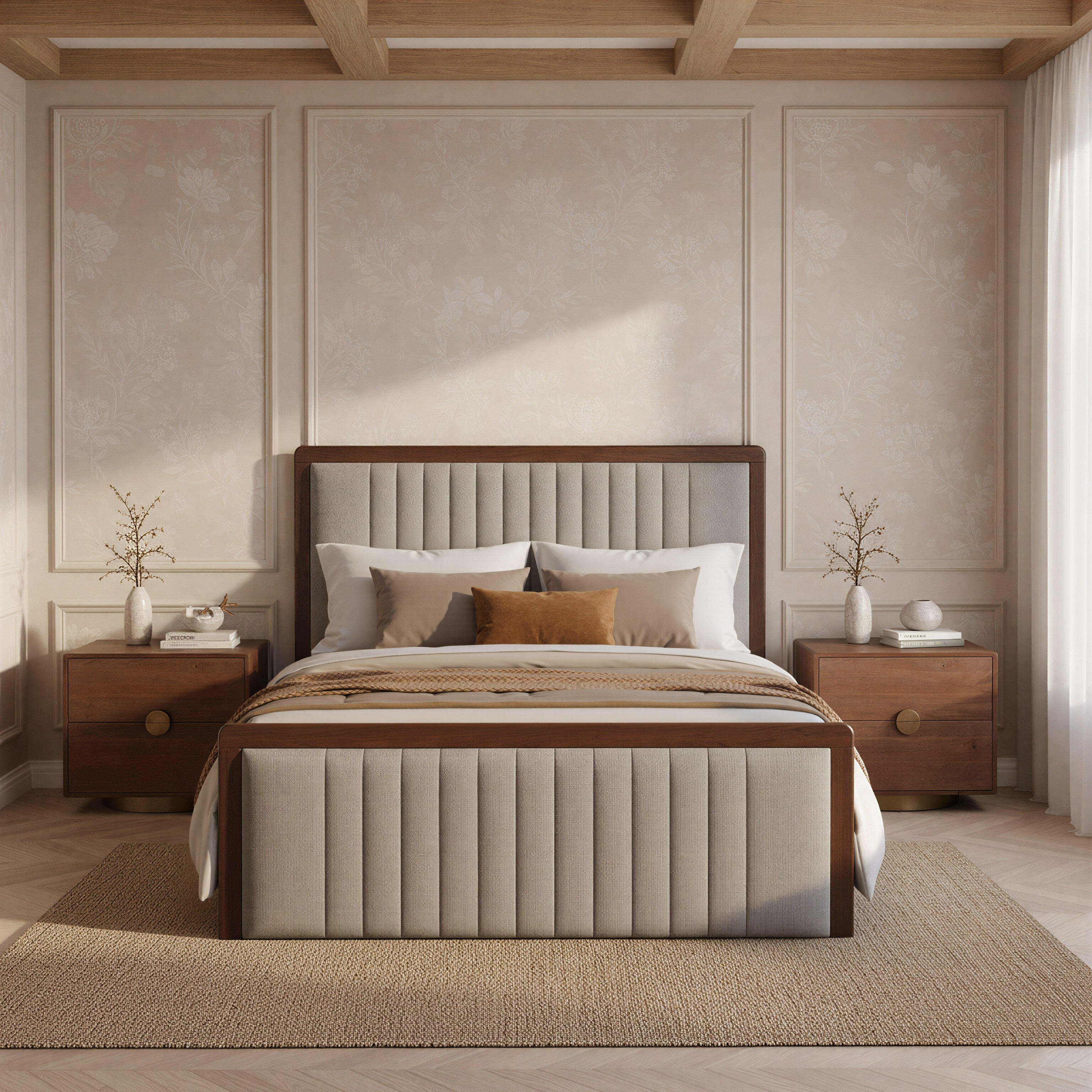 Erika Home ZUO Somune Queen Panel Platform Bed, Gray/Walnut, large