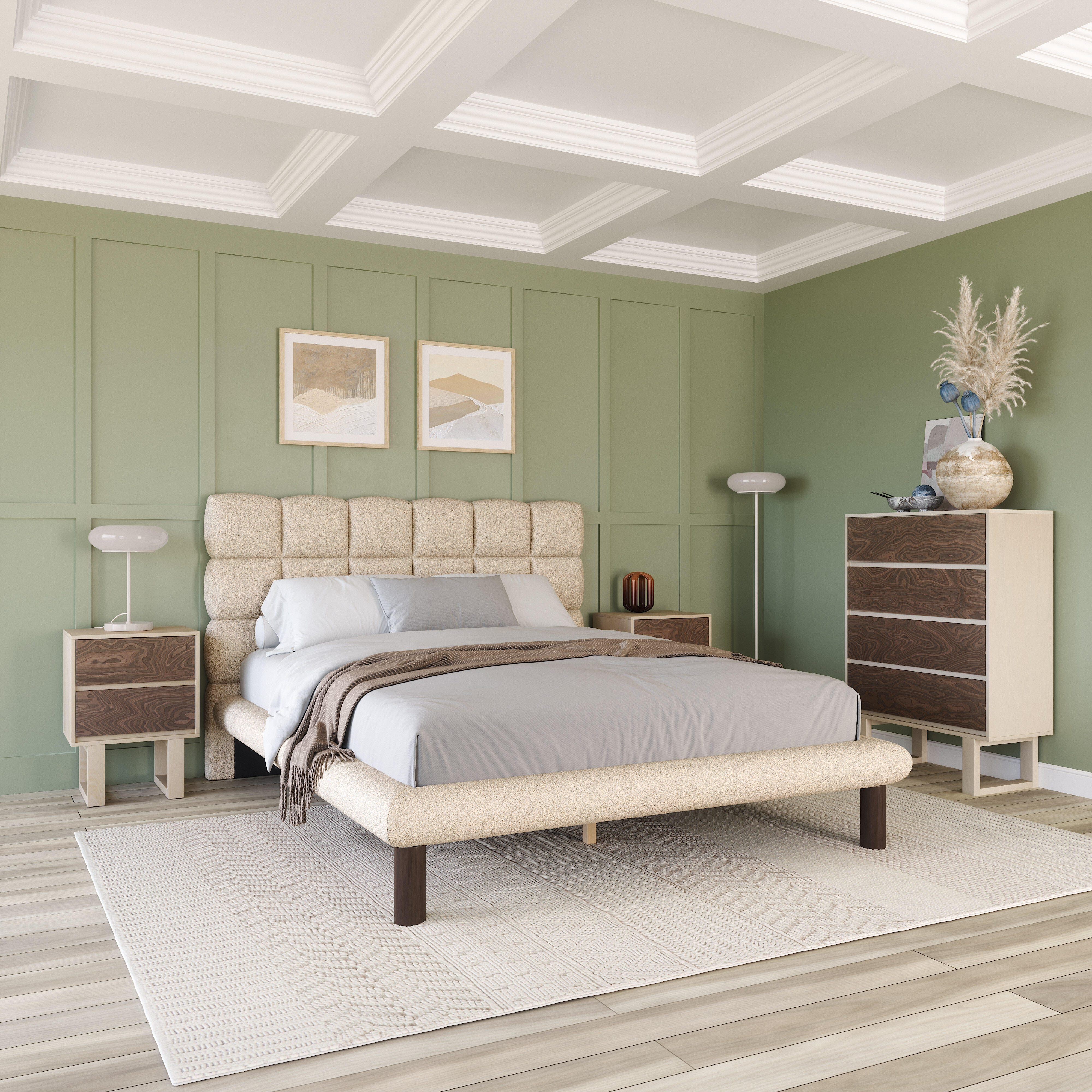 Erika Home ZUO Placid Queen Panel Platform Bed, Beige, rollover