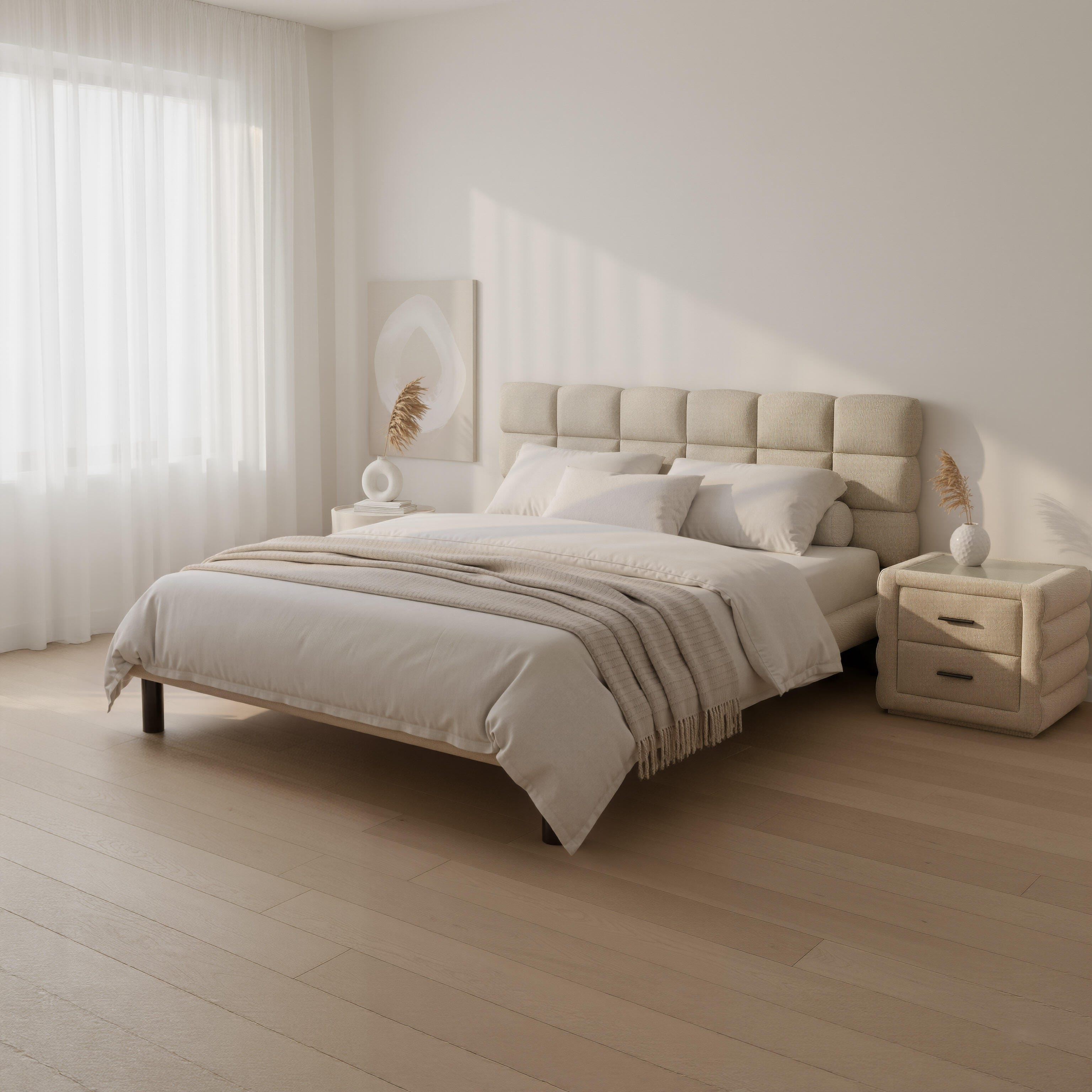 Erika Home ZUO Placid King Panel Platform Bed, Beige, rollover