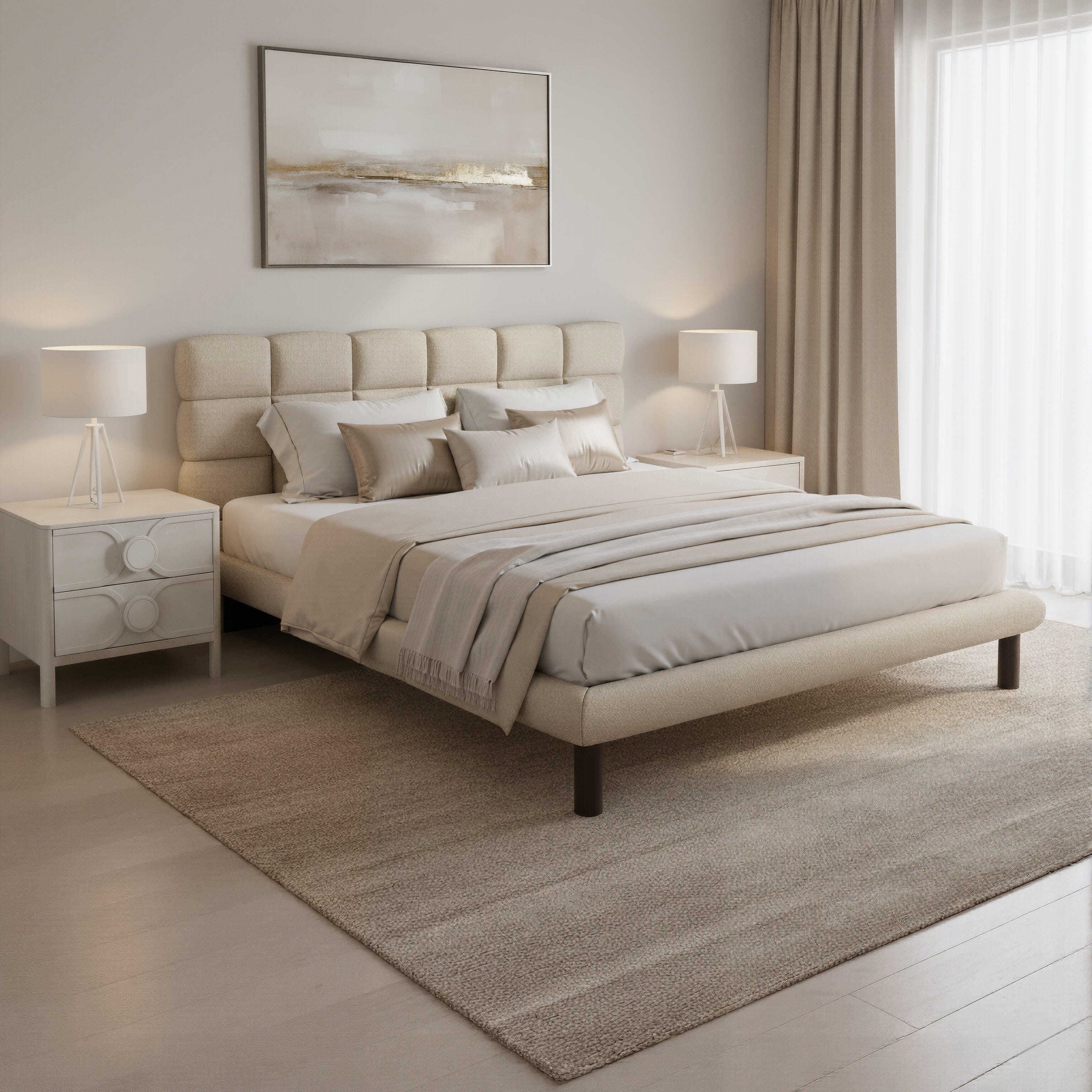 Erika Home ZUO Placid King Panel Platform Bed, Beige, large