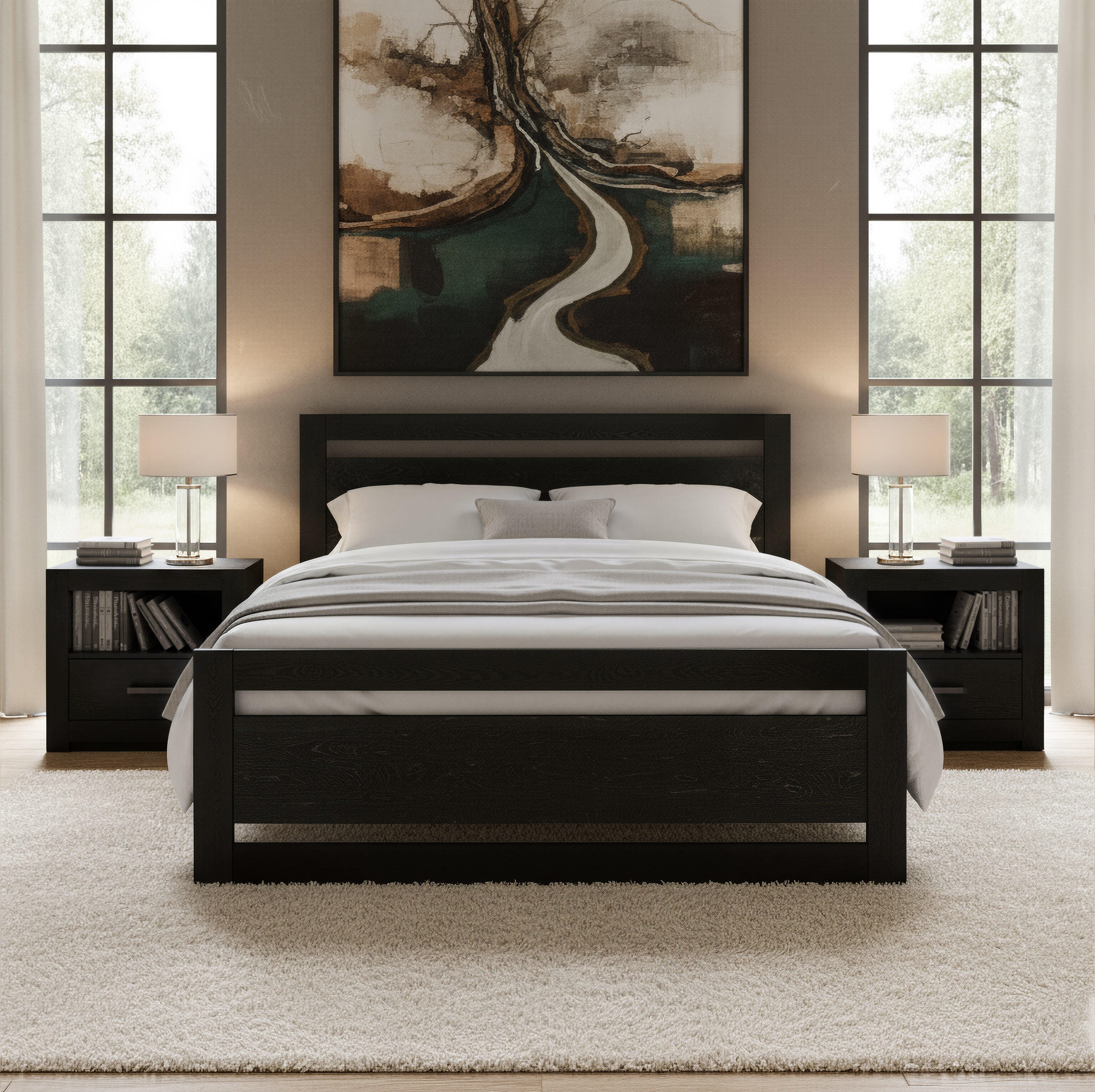 Erika Home ZUO Repos Queen Panel Platform Bed, Black, rollover