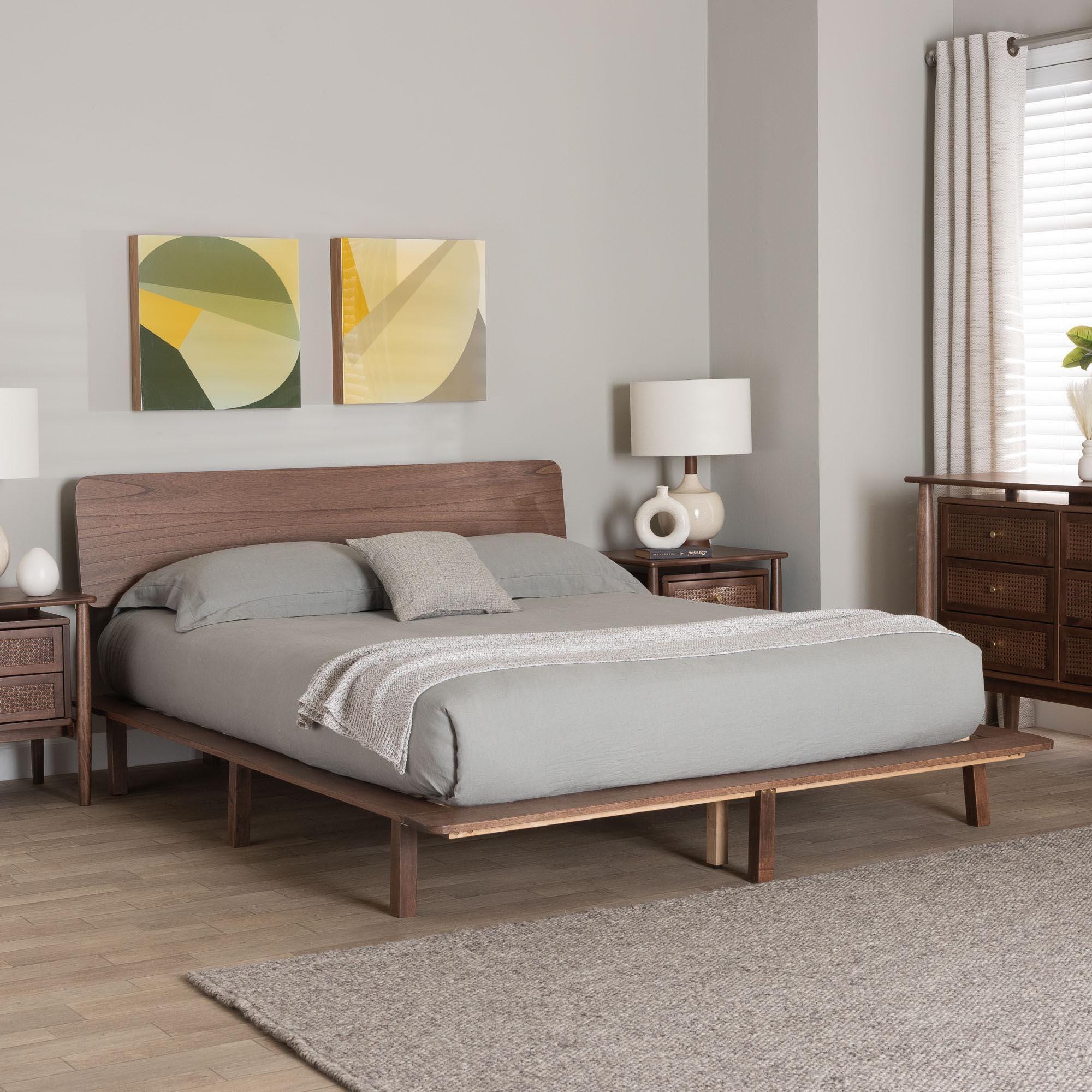 Baxton Studio Alyssa Queen Panel Platform Bed, Walnut Brown, rollover