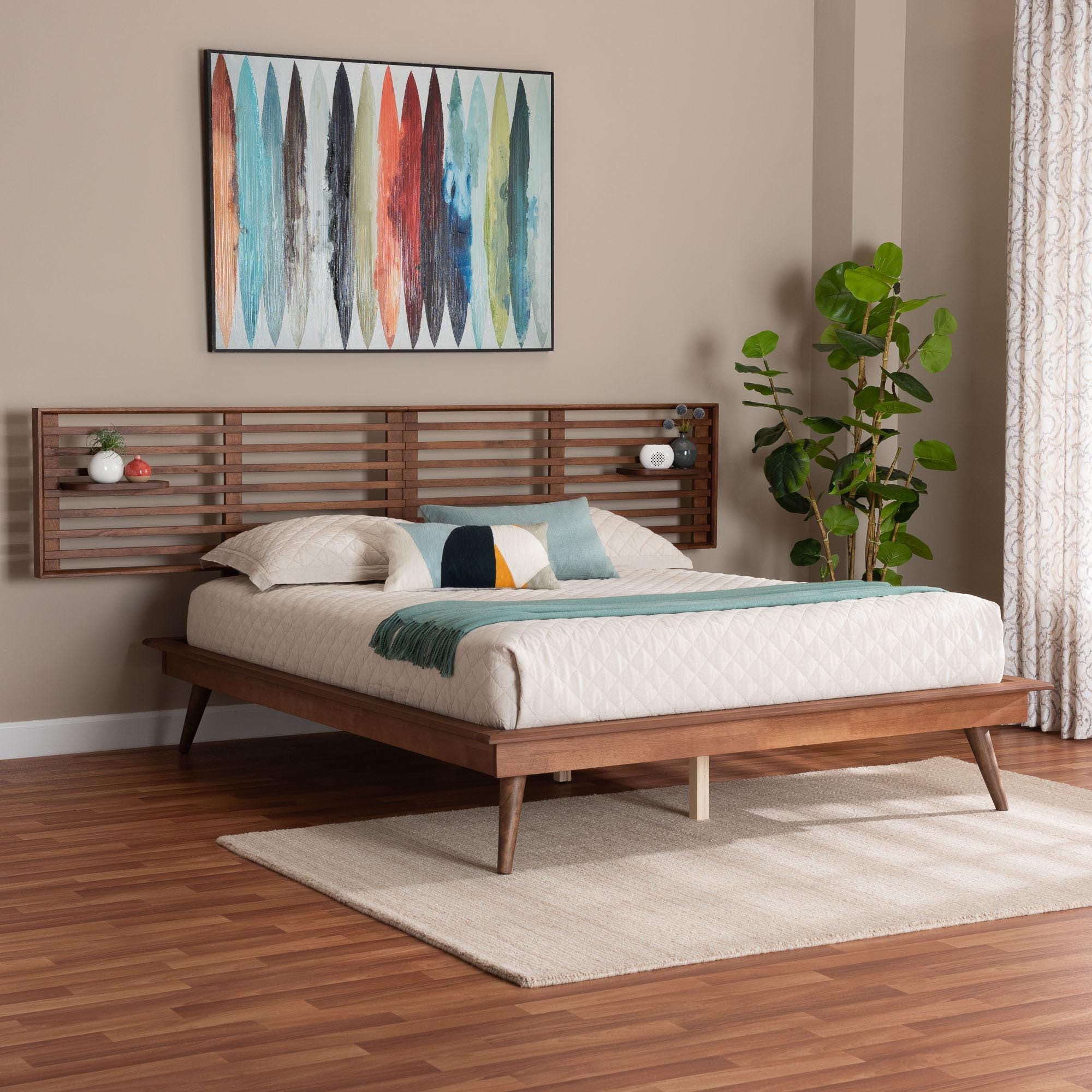 Baxton Studio Elvina Queen Panel Platform Bed, Ash Walnut, rollover