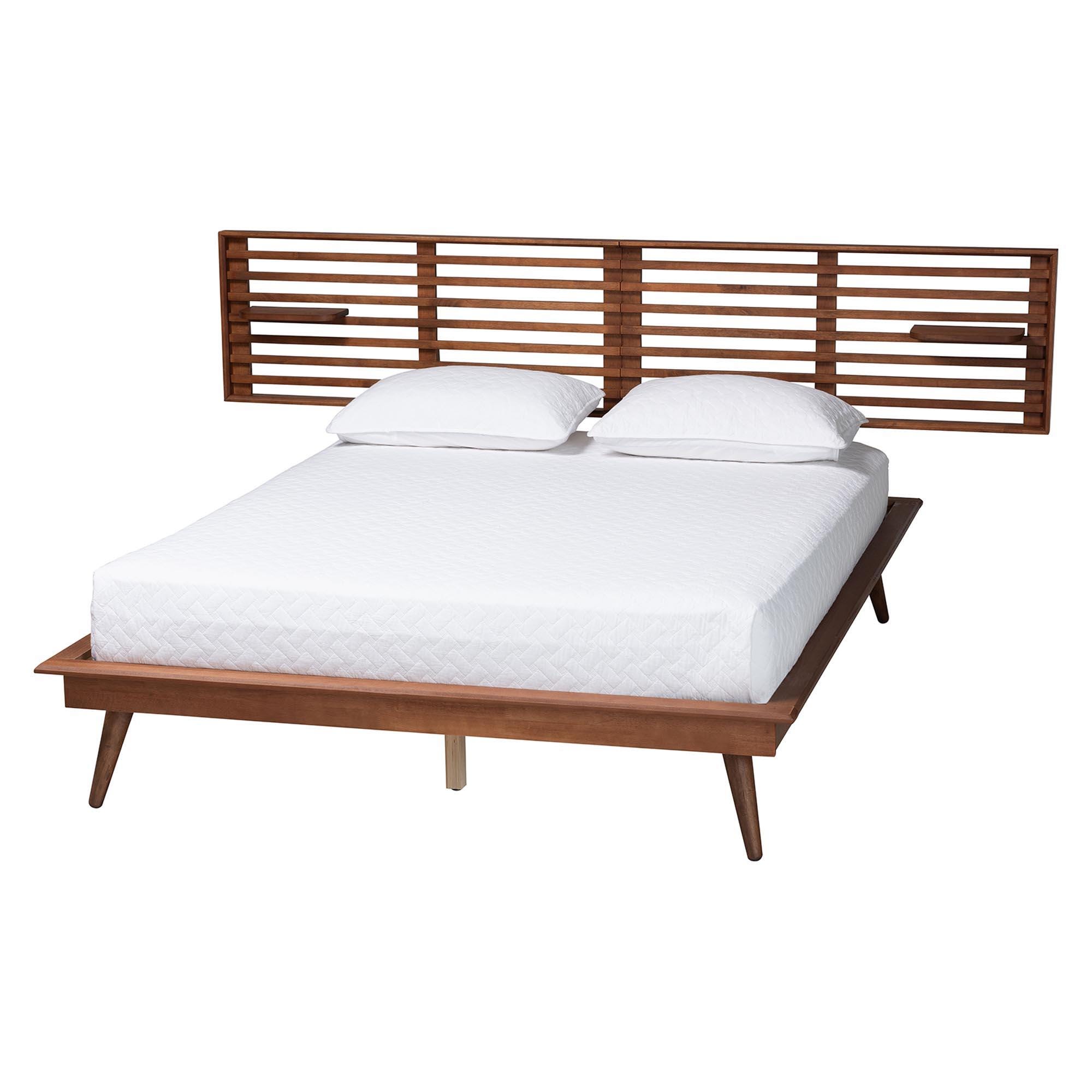 Baxton Studio Elvina Queen Panel Platform Bed, Ash Walnut, large