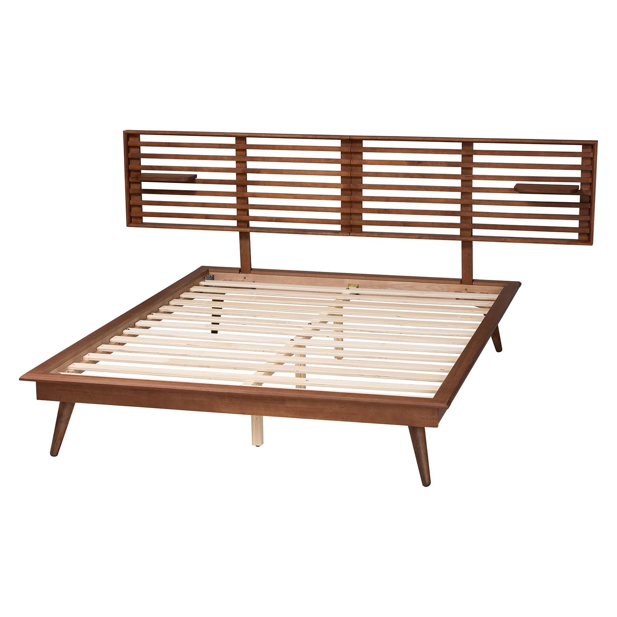 Baxton Studio Elvina King Panel Platform Bed, Ash Walnut, large