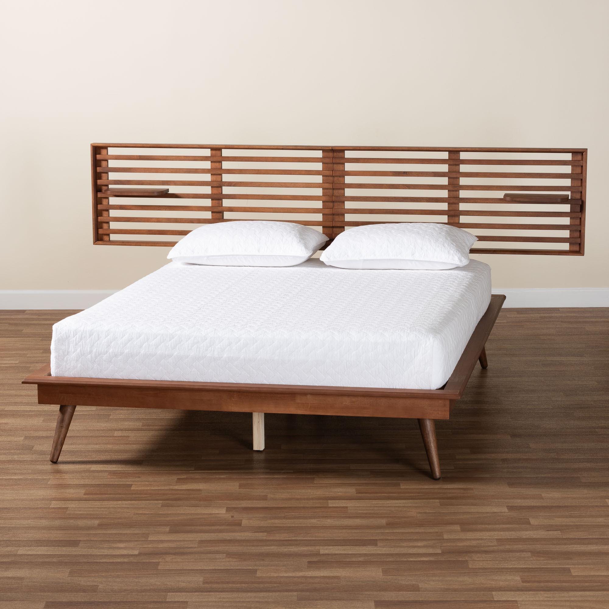 Baxton Studio Elvina King Panel Platform Bed, Ash Walnut, large