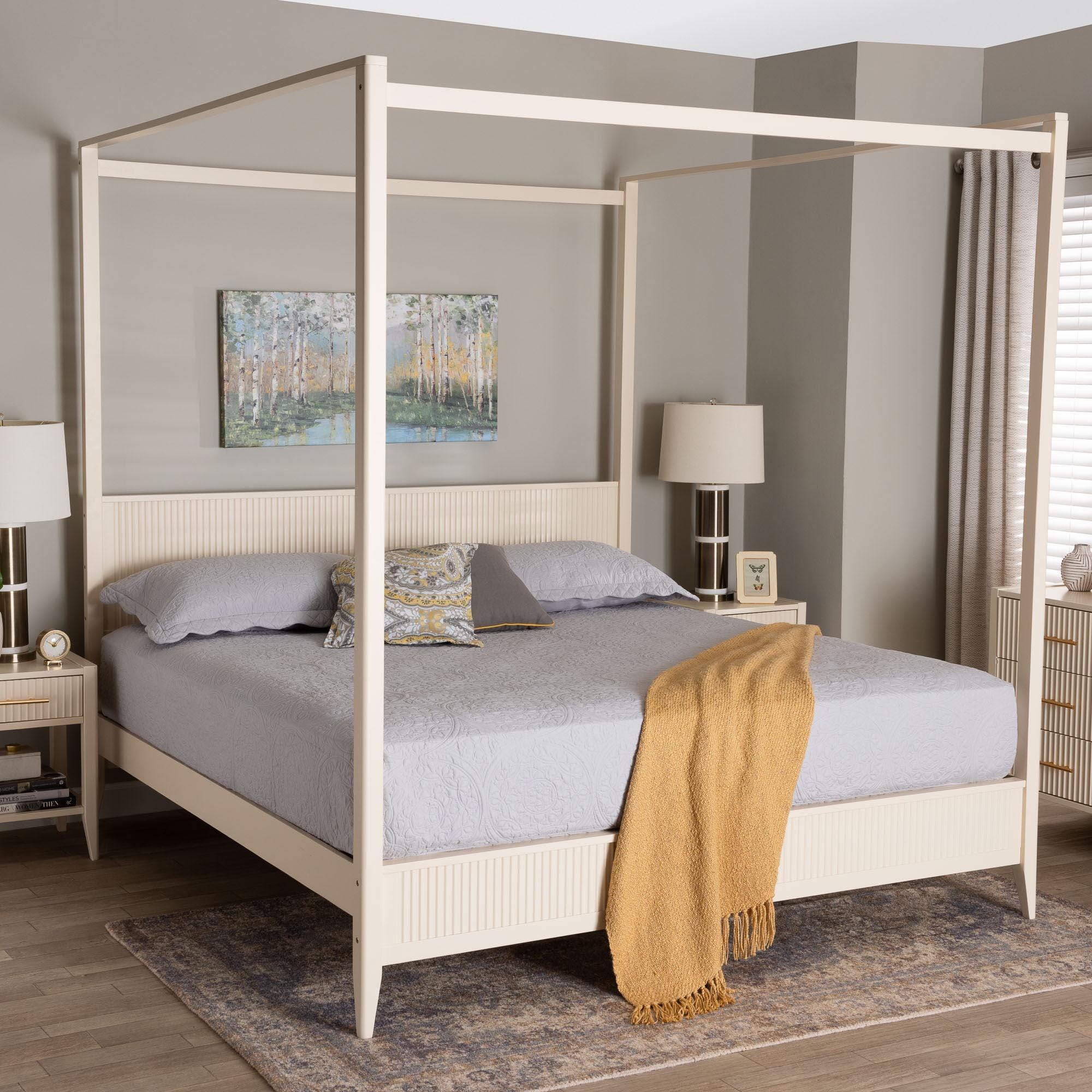 Baxton Studio Primrose King Canopy Bed, Ivory, rollover