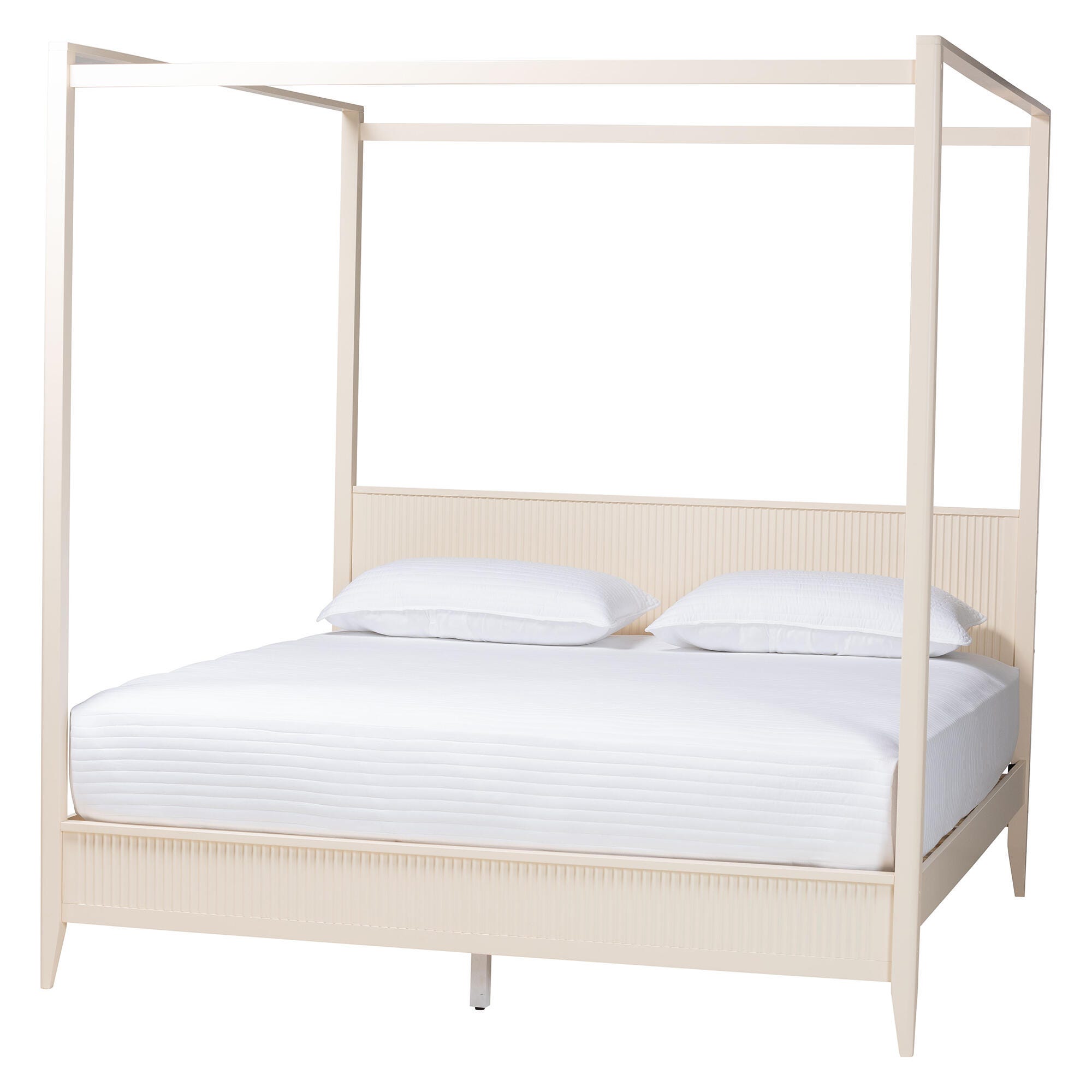 Baxton Studio Primrose King Canopy Bed, Ivory, large