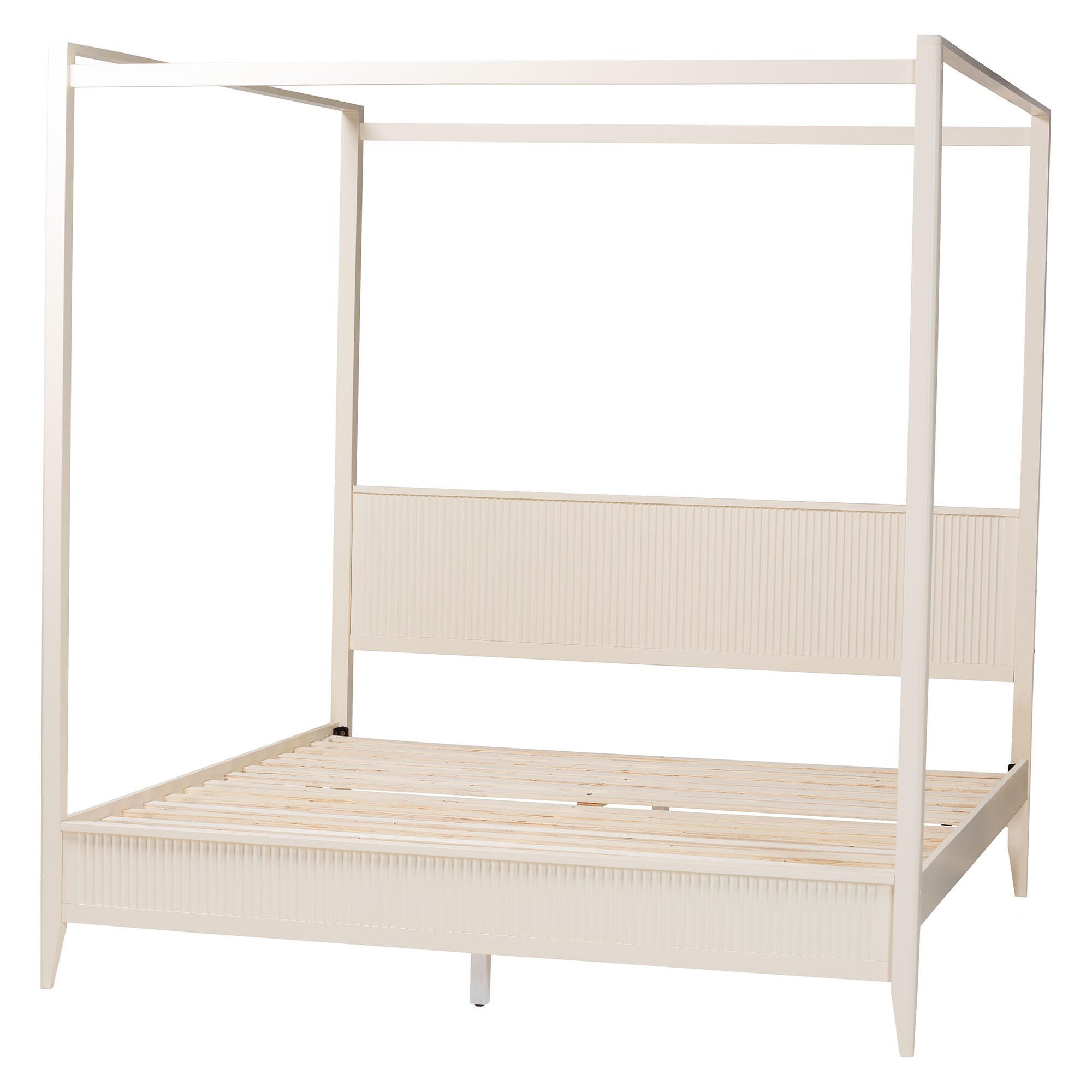 Baxton Studio Primrose King Canopy Bed, Ivory, large
