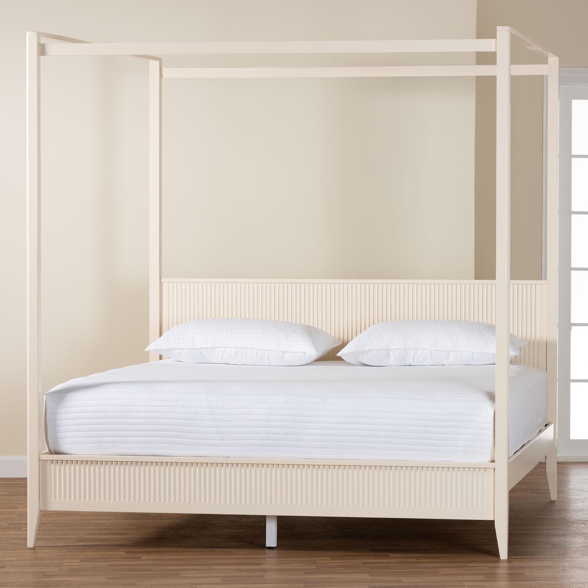 Baxton Studio Primrose King Canopy Bed, Ivory, large