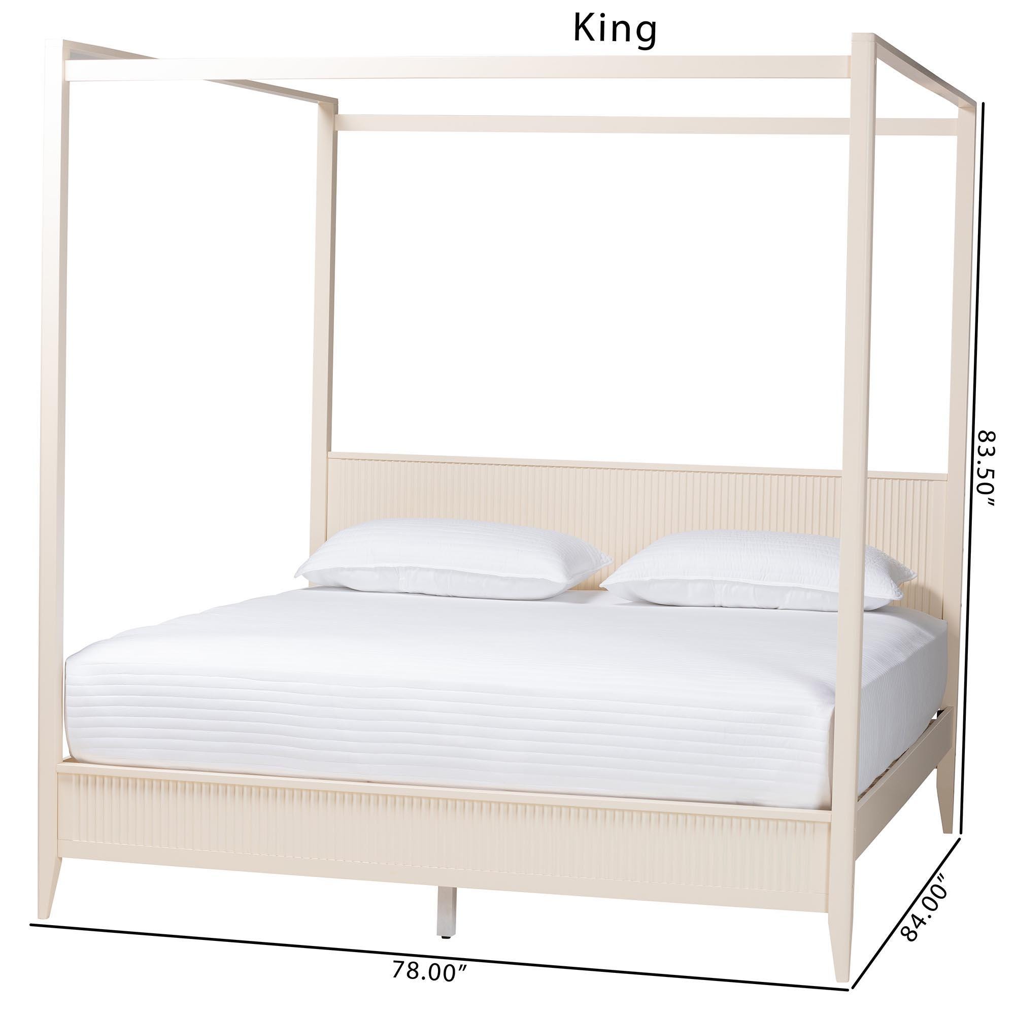 Baxton Studio Primrose King Canopy Bed, Ivory, large