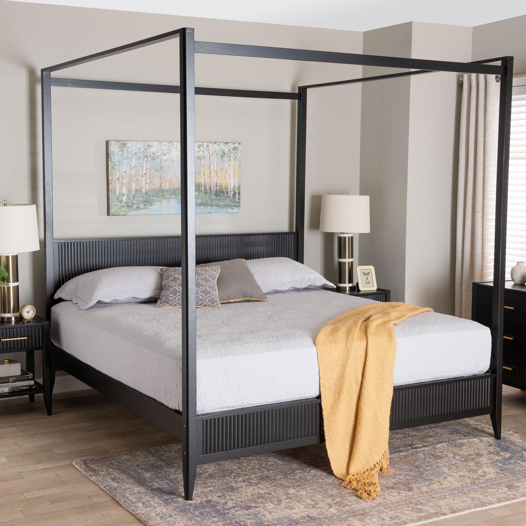 Baxton Studio Primrose King Canopy Bed, Black, rollover