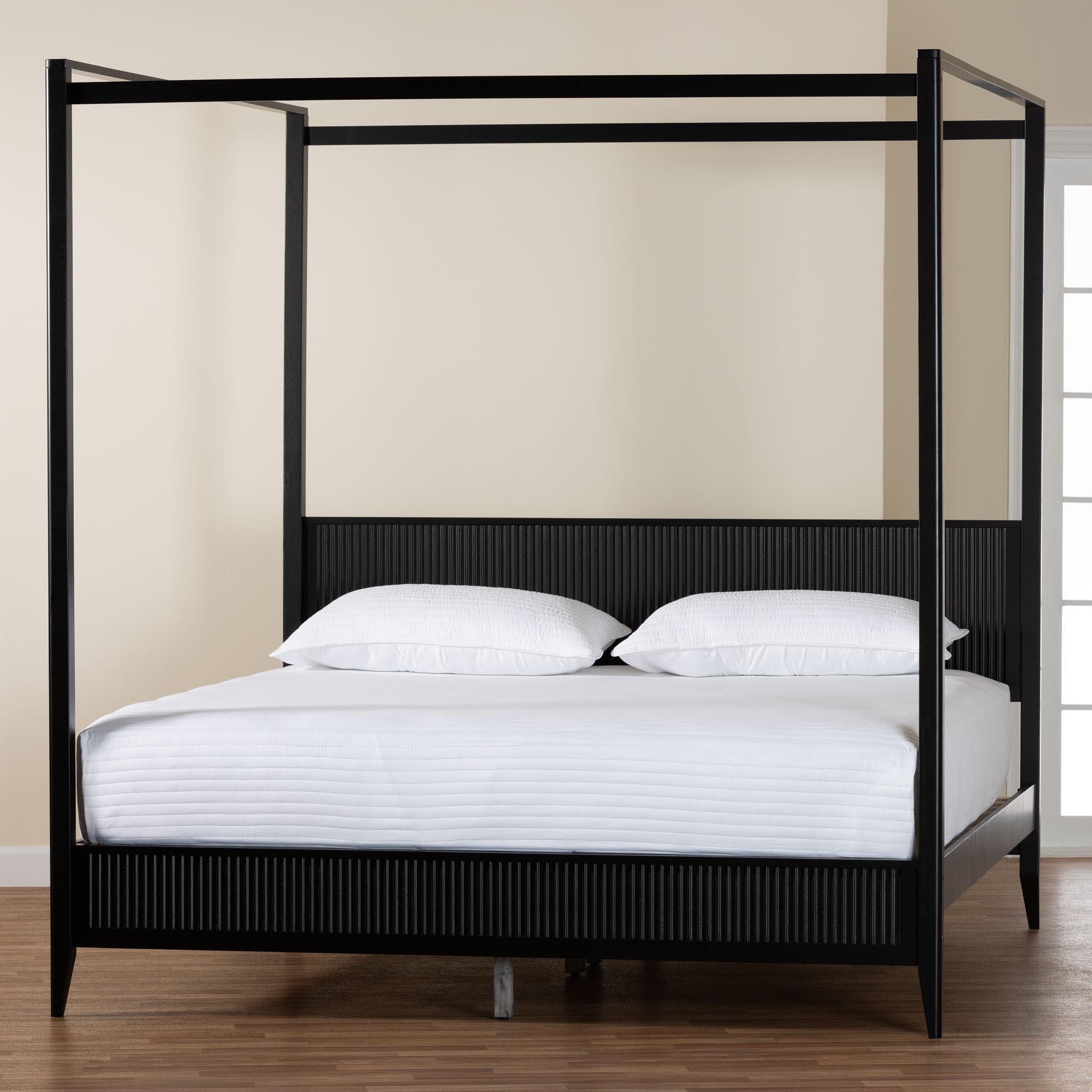 Baxton Studio Primrose King Canopy Bed, Black, large