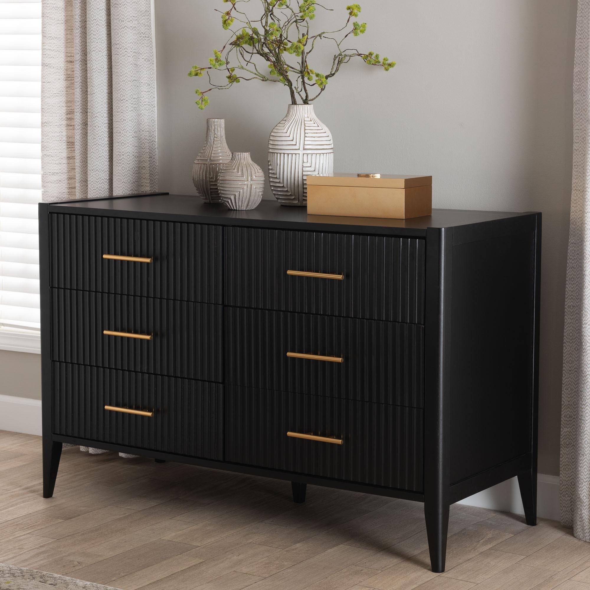 Baxton Studio Primrose 6 Drawer Dresser, Black, rollover