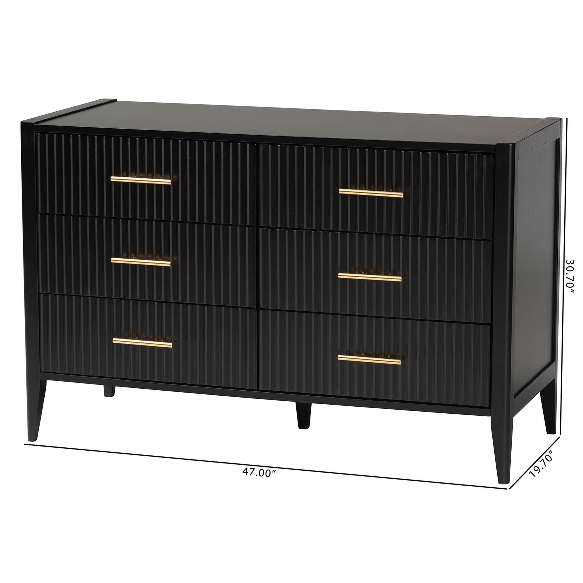 Baxton Studio Primrose 6 Drawer Dresser, Black, large