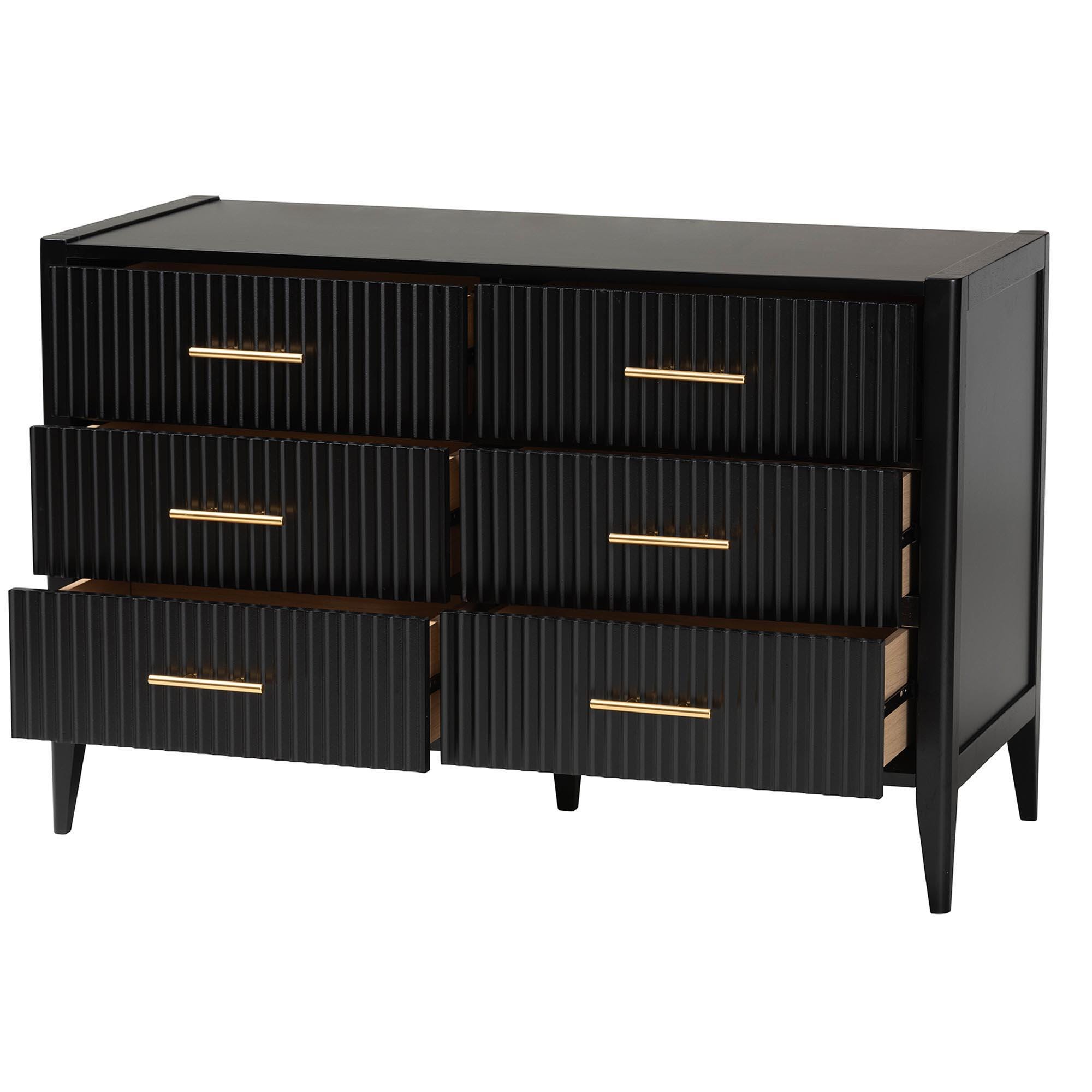Baxton Studio Primrose 6 Drawer Dresser, Black, large