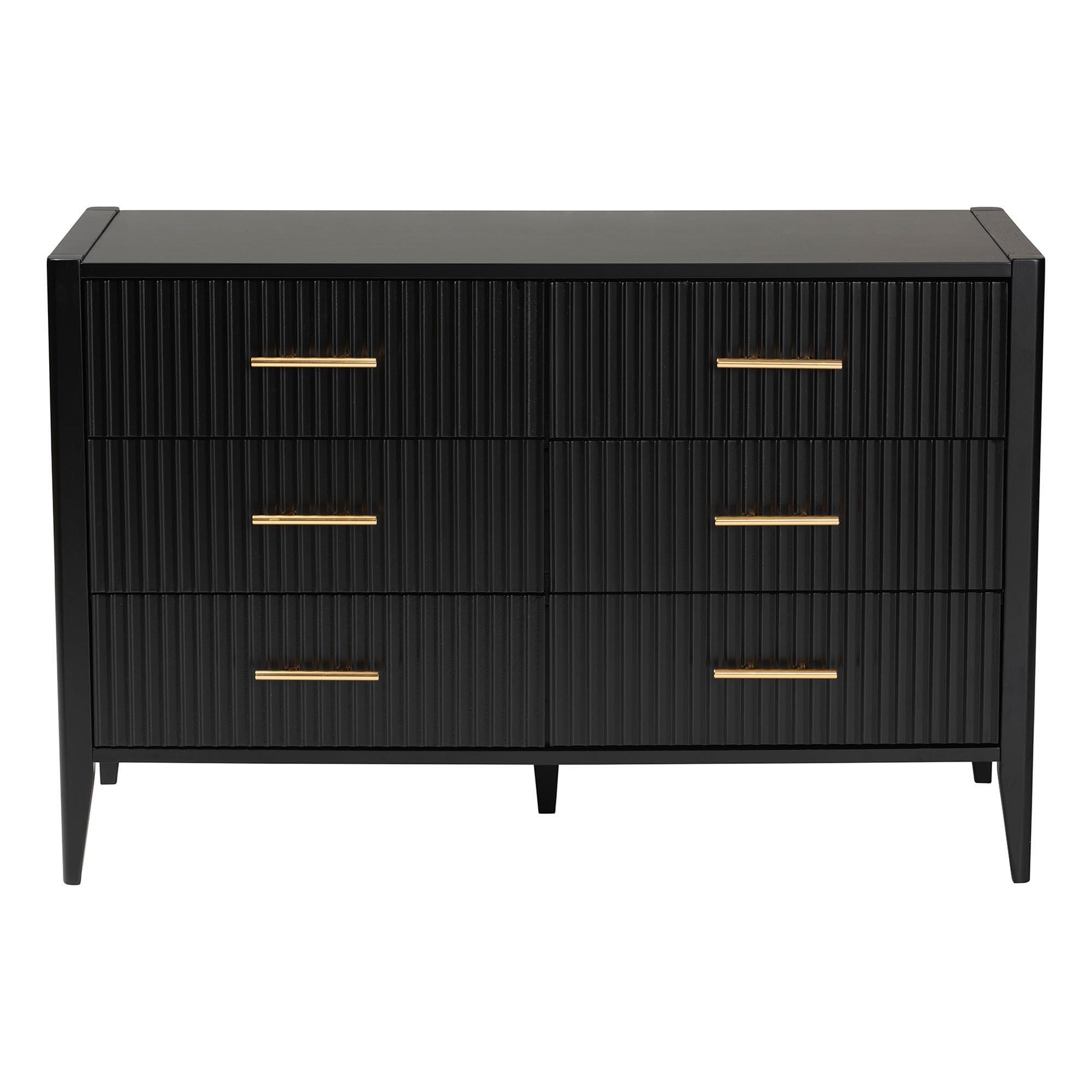 Baxton Studio Primrose 6 Drawer Dresser, Black, large