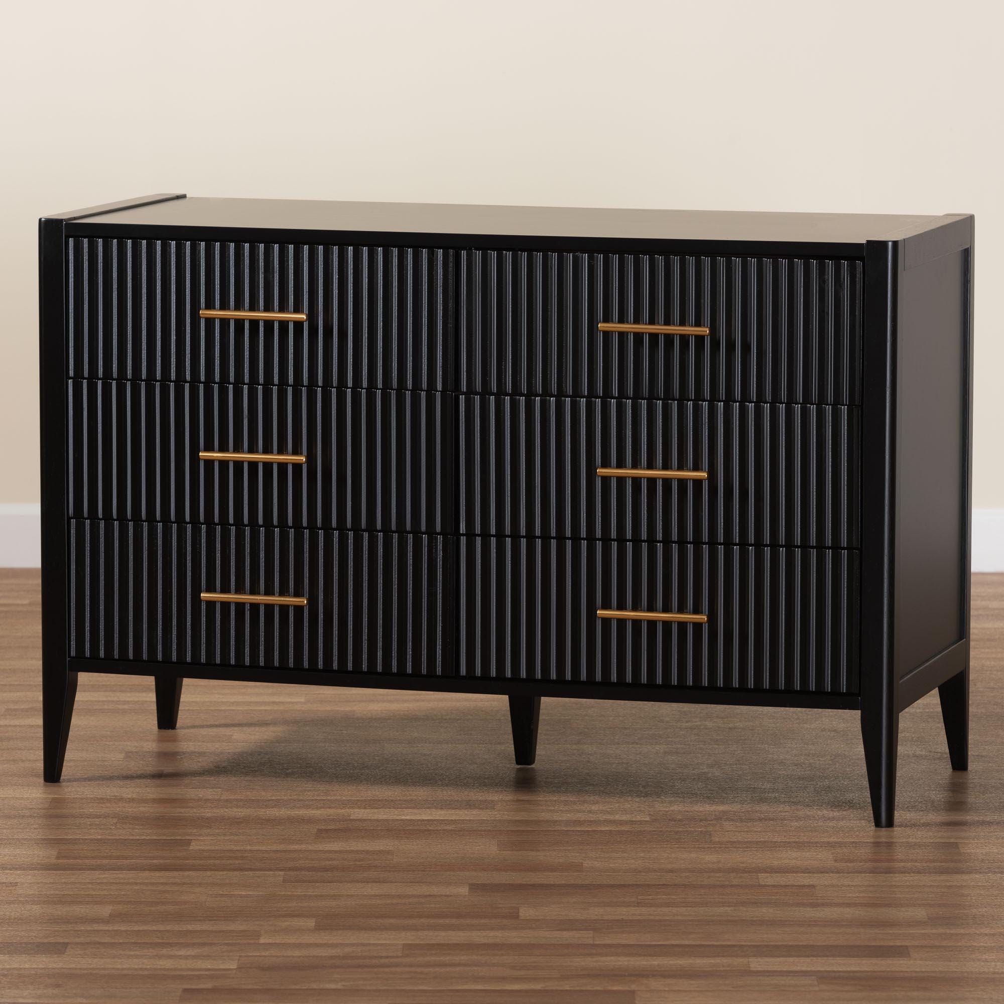 Baxton Studio Primrose 6 Drawer Dresser, Black, large