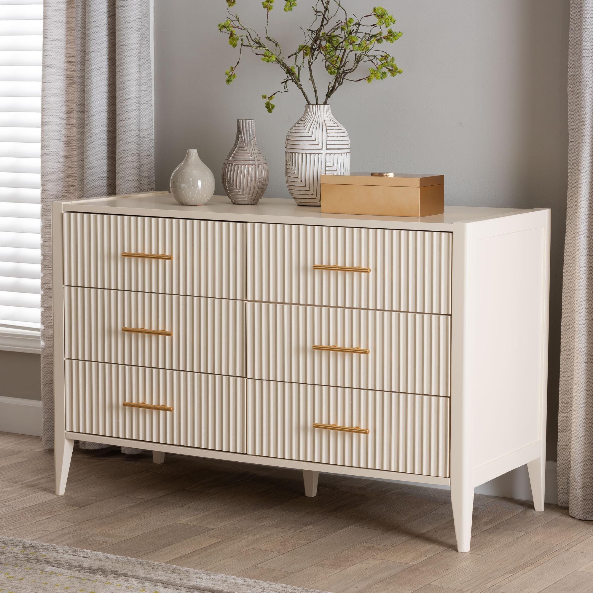 Baxton Studio Primrose 6 Drawer Dresser, Ivory, rollover