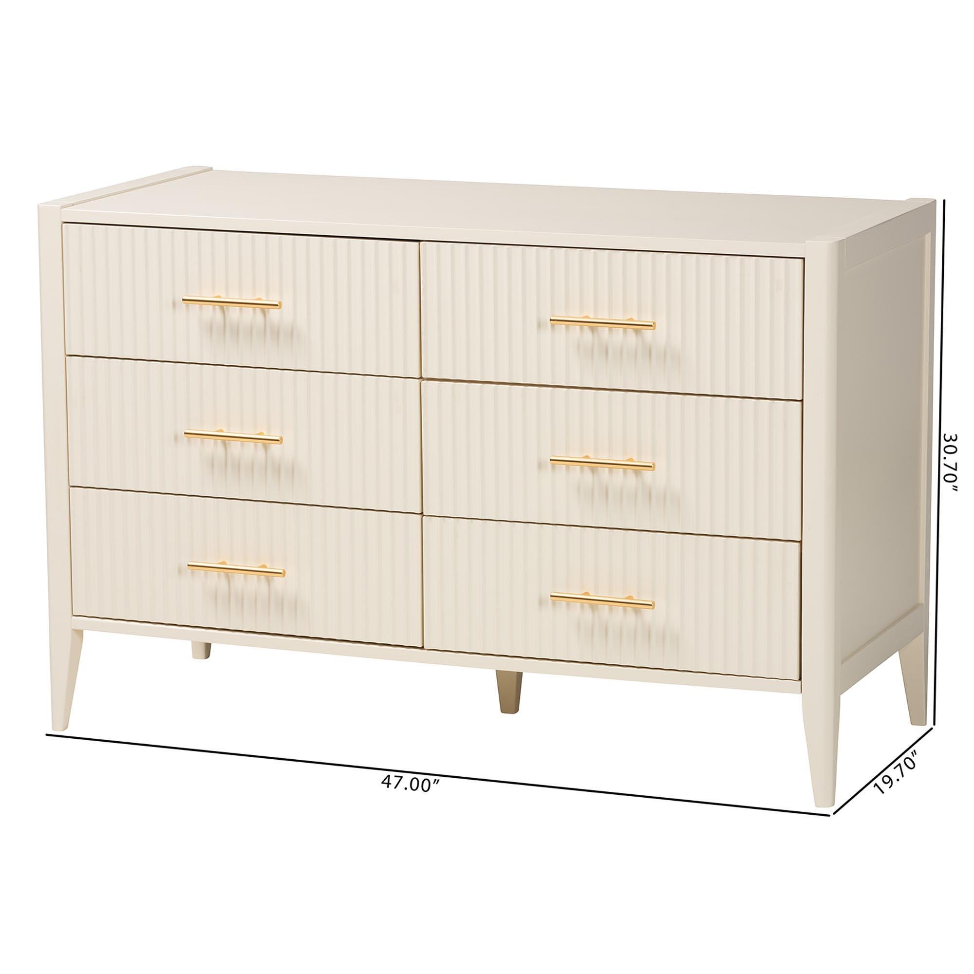 Baxton Studio Primrose 6 Drawer Dresser, Ivory, large