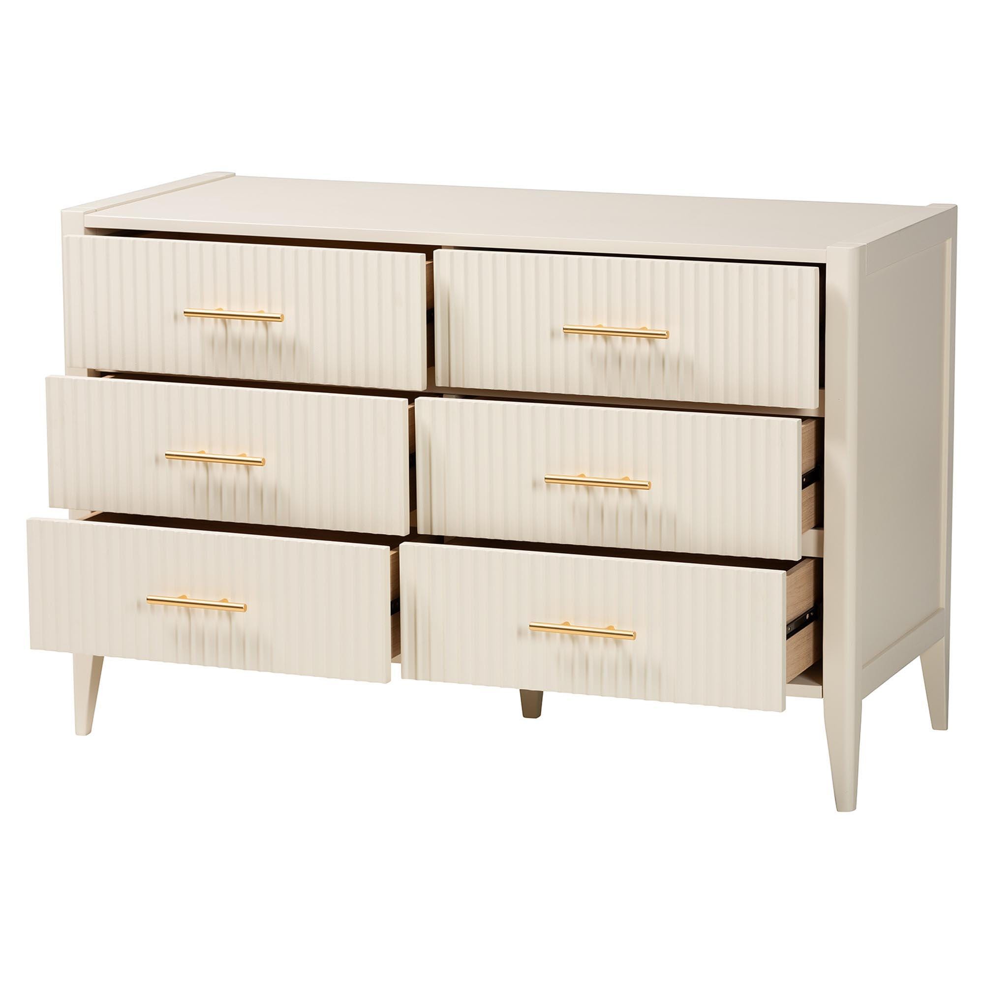 Baxton Studio Primrose 6 Drawer Dresser, Ivory, large
