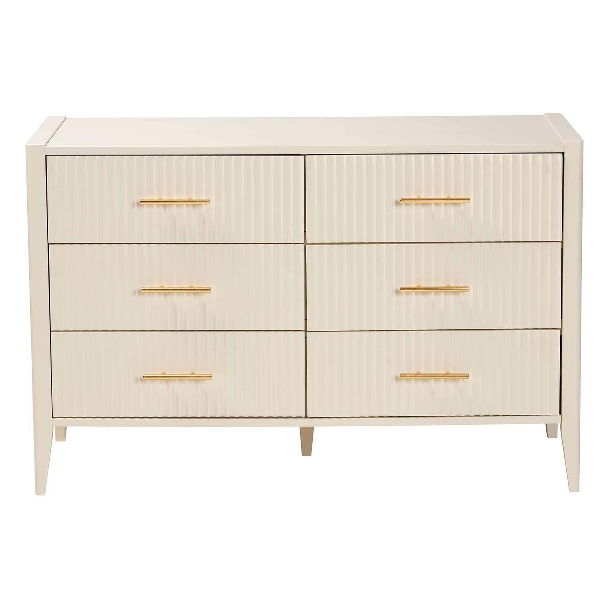 Baxton Studio Primrose 6 Drawer Dresser, Ivory, large