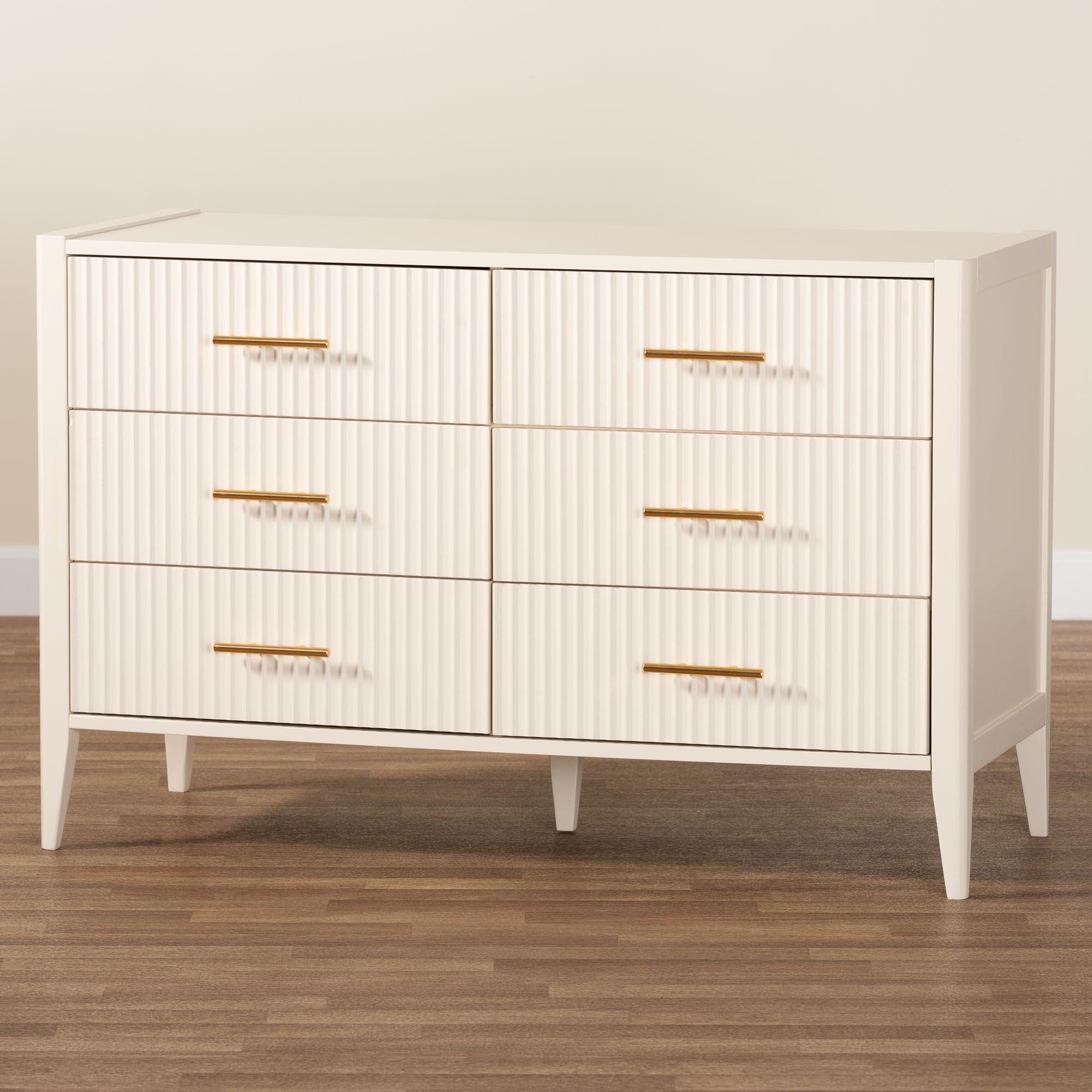 Baxton Studio Primrose 6 Drawer Dresser, Ivory, large