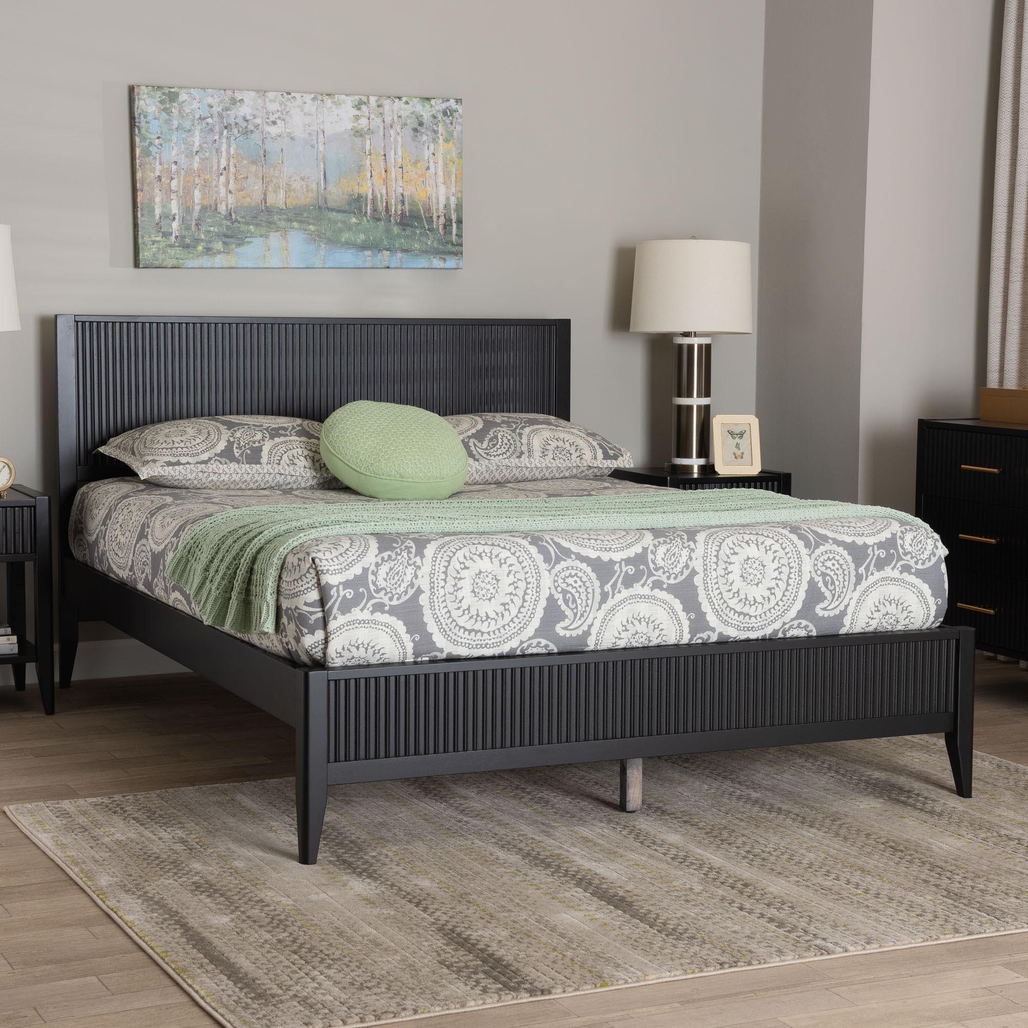 Baxton Studio Primrose King Panel Platform Bed, Black, rollover