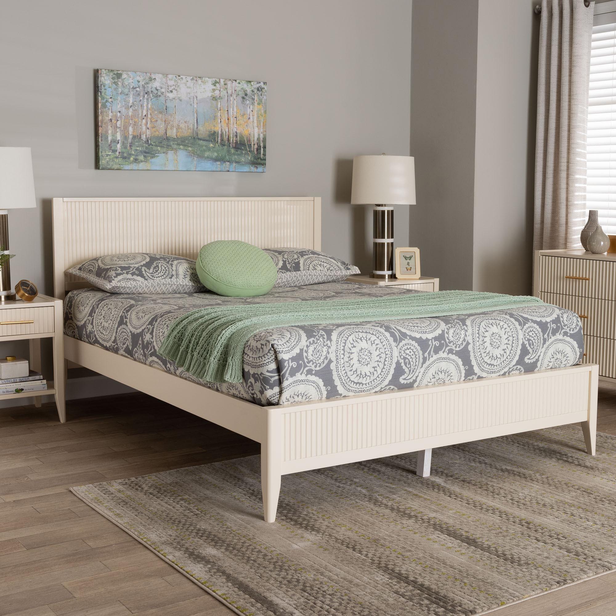 Baxton Studio Primrose Queen Panel Platform Bed, Ivory, rollover