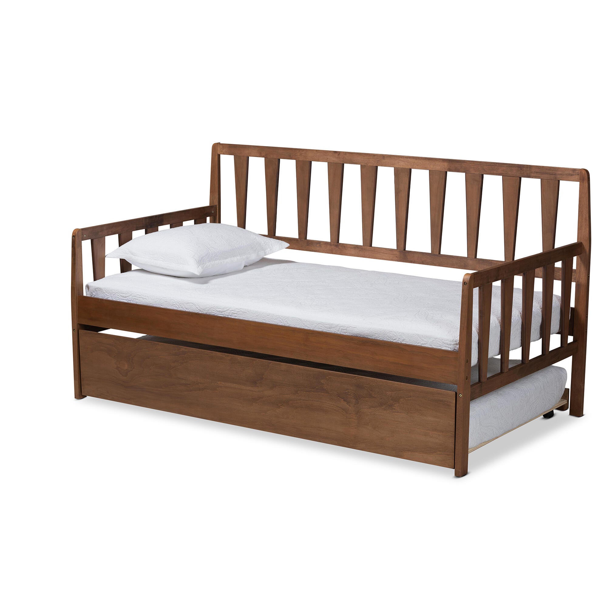 Baxton Studio Midori Transitional Walnut Brown Finished Wood Twin Size Daybed with Roll-Out Trundle Bed, , large