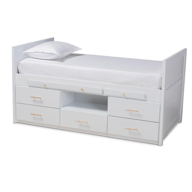 Baxton Studio Mirza Wood 5-Drawer Twin Storage Bed with Pull-Out Desk