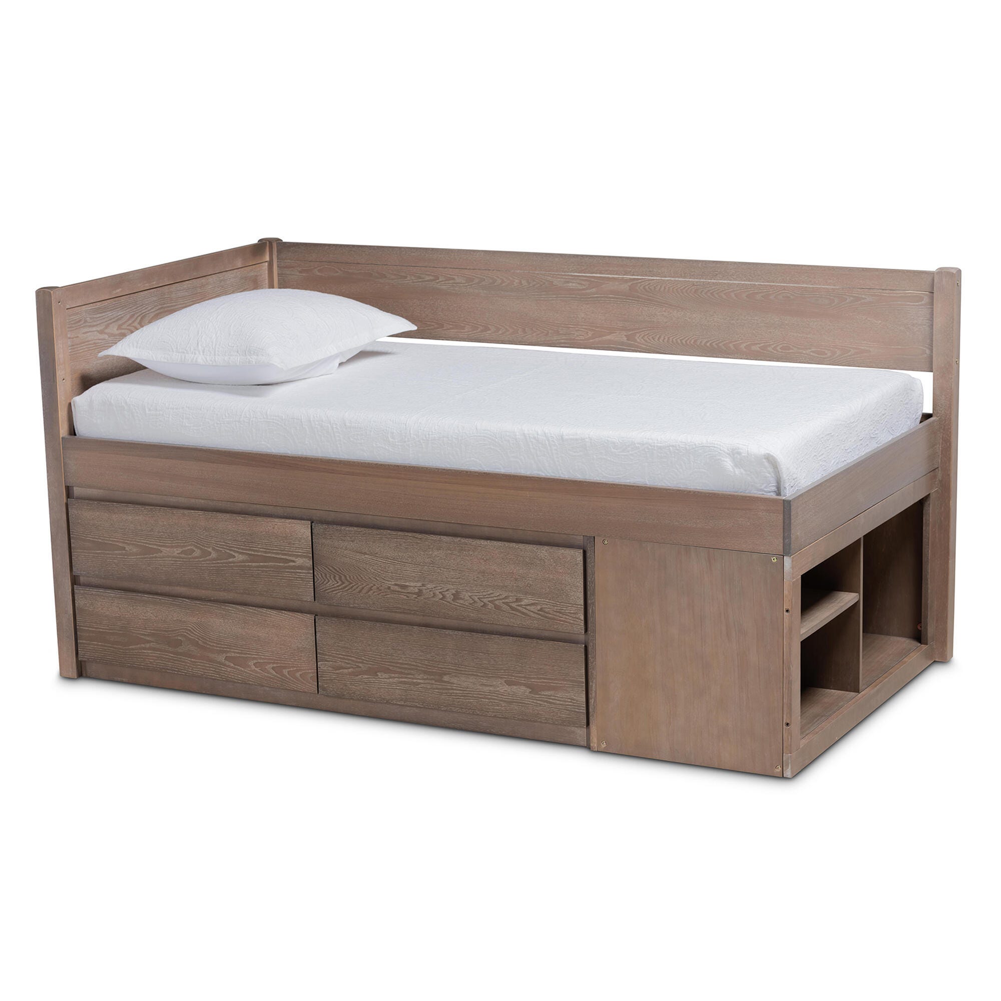 Baxton Studio Levon Modern and Contemporary Antique Oak Finished Wood 4-Drawer Twin Size Storage Bed, , large