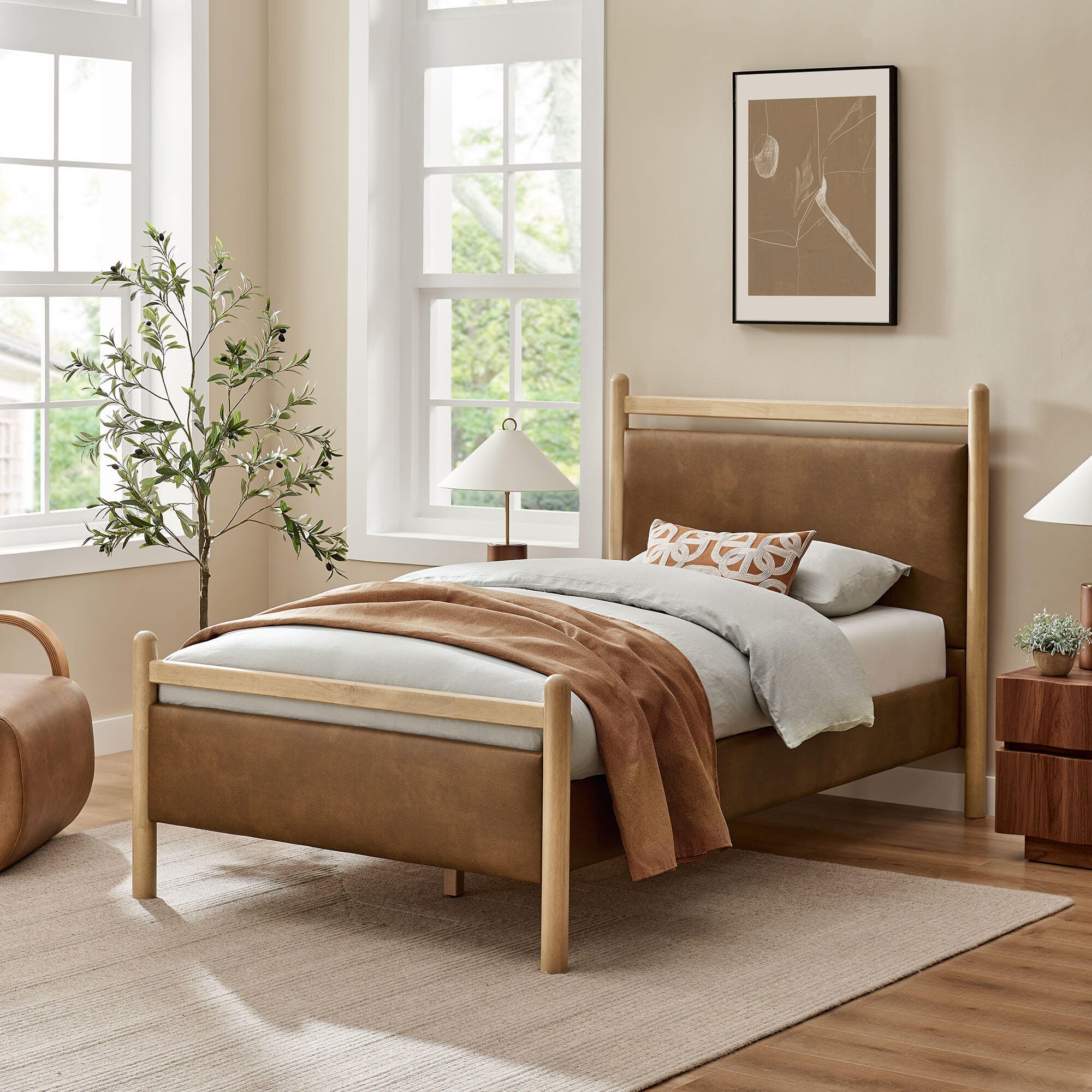 Modway Ginny Solid Twin Platform Bed, Light Oak/Canyon, large