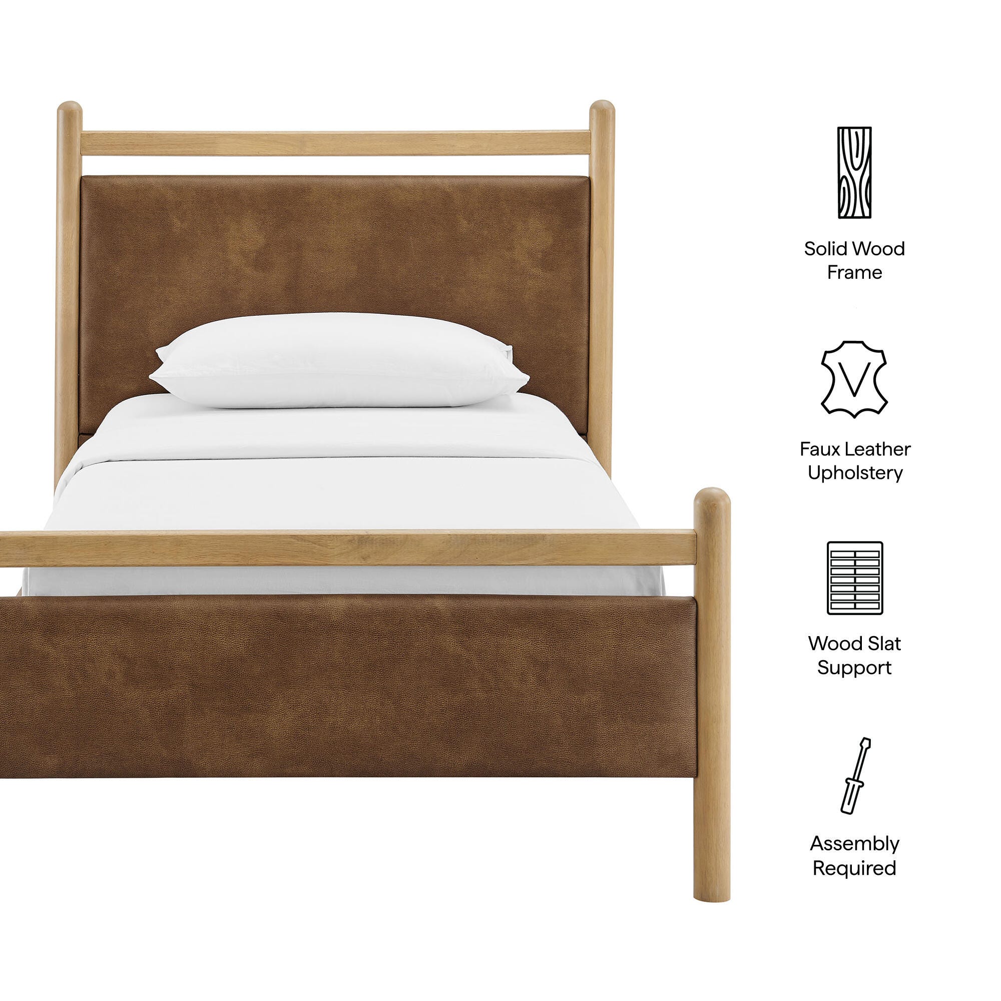Modway Ginny Solid Twin Platform Bed, Light Oak/Canyon, large