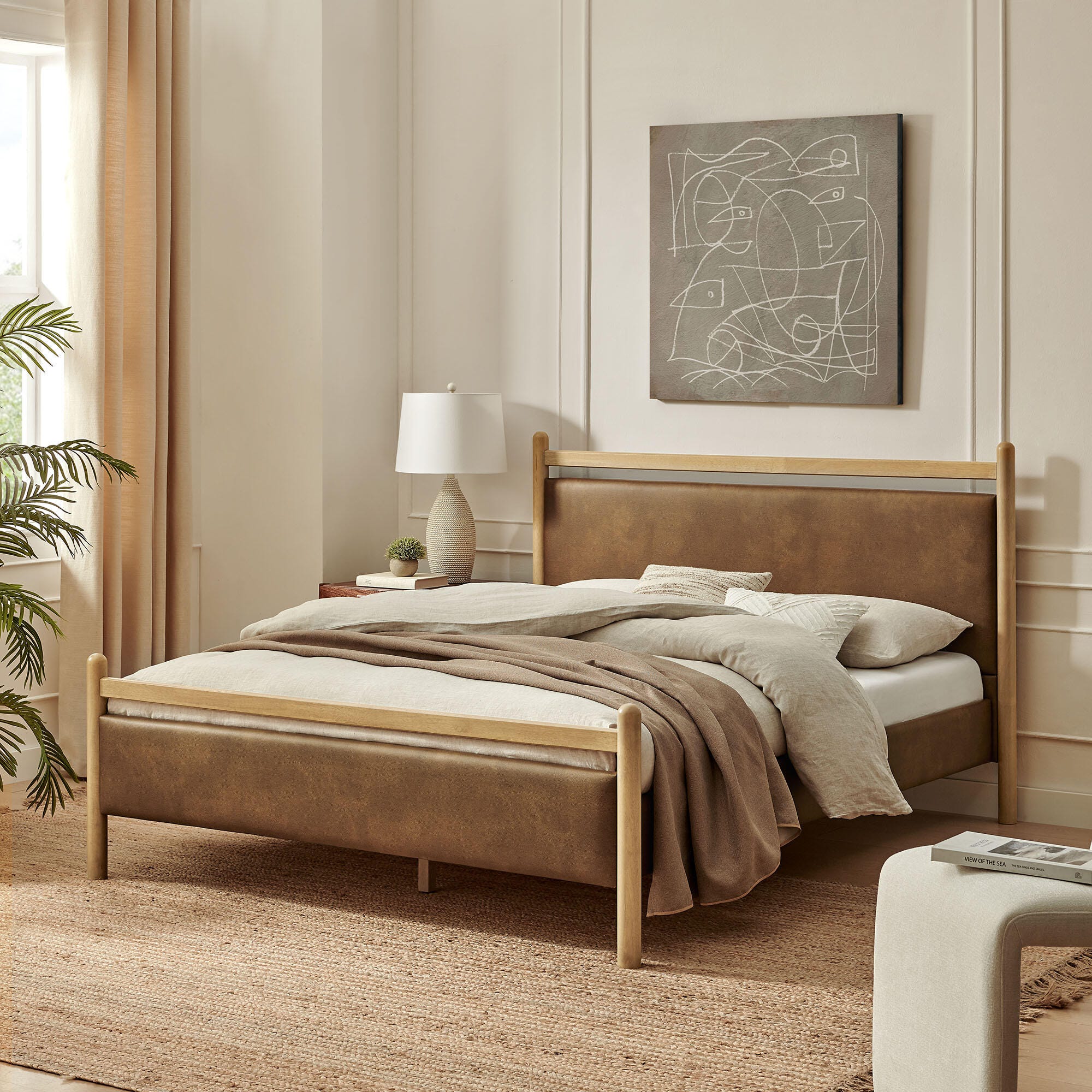 Modway Ginny Solid King Platform Bed, Light Oak/Canyon, large