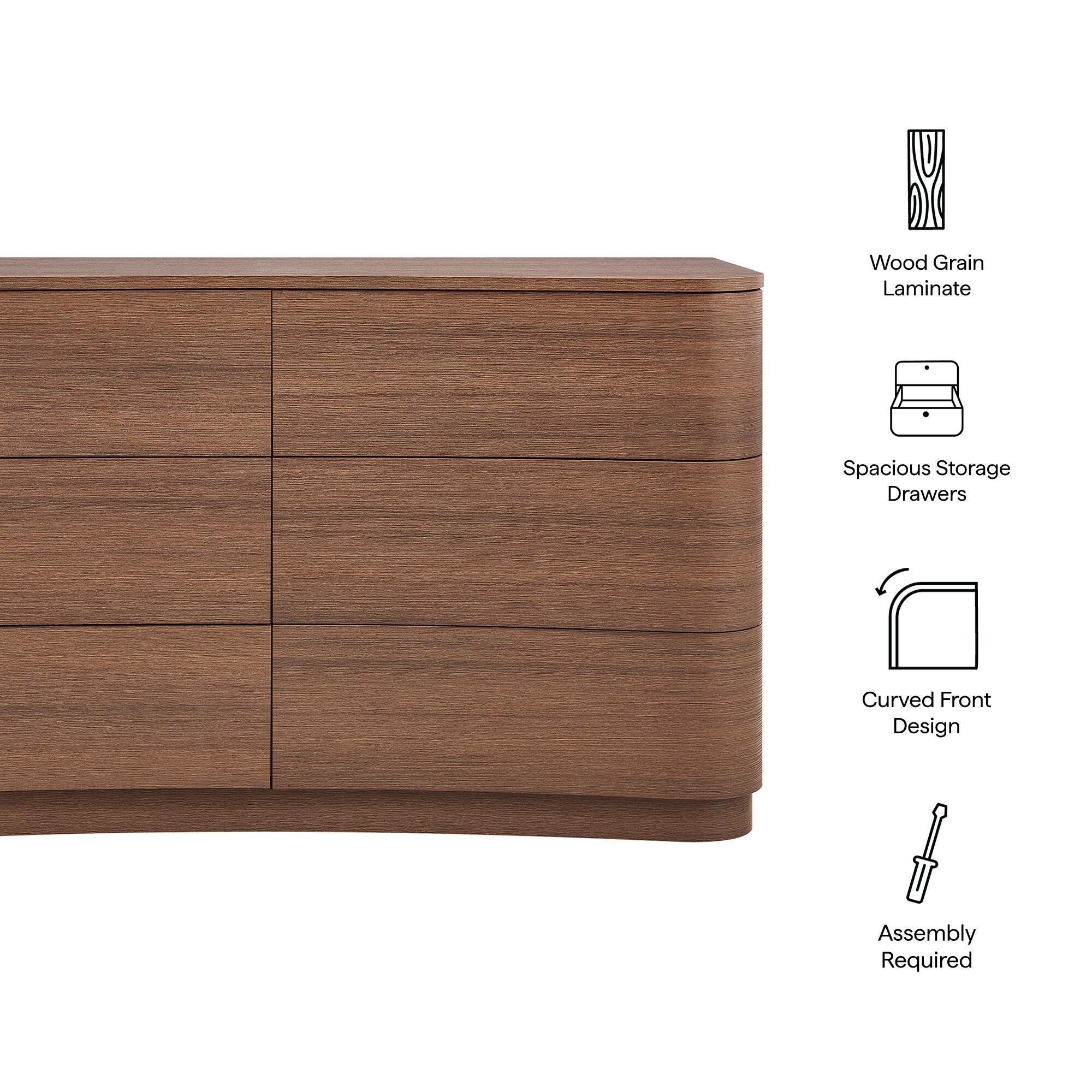 Modway Mirae 6 Drawer Dresser, Brushed Brown, large