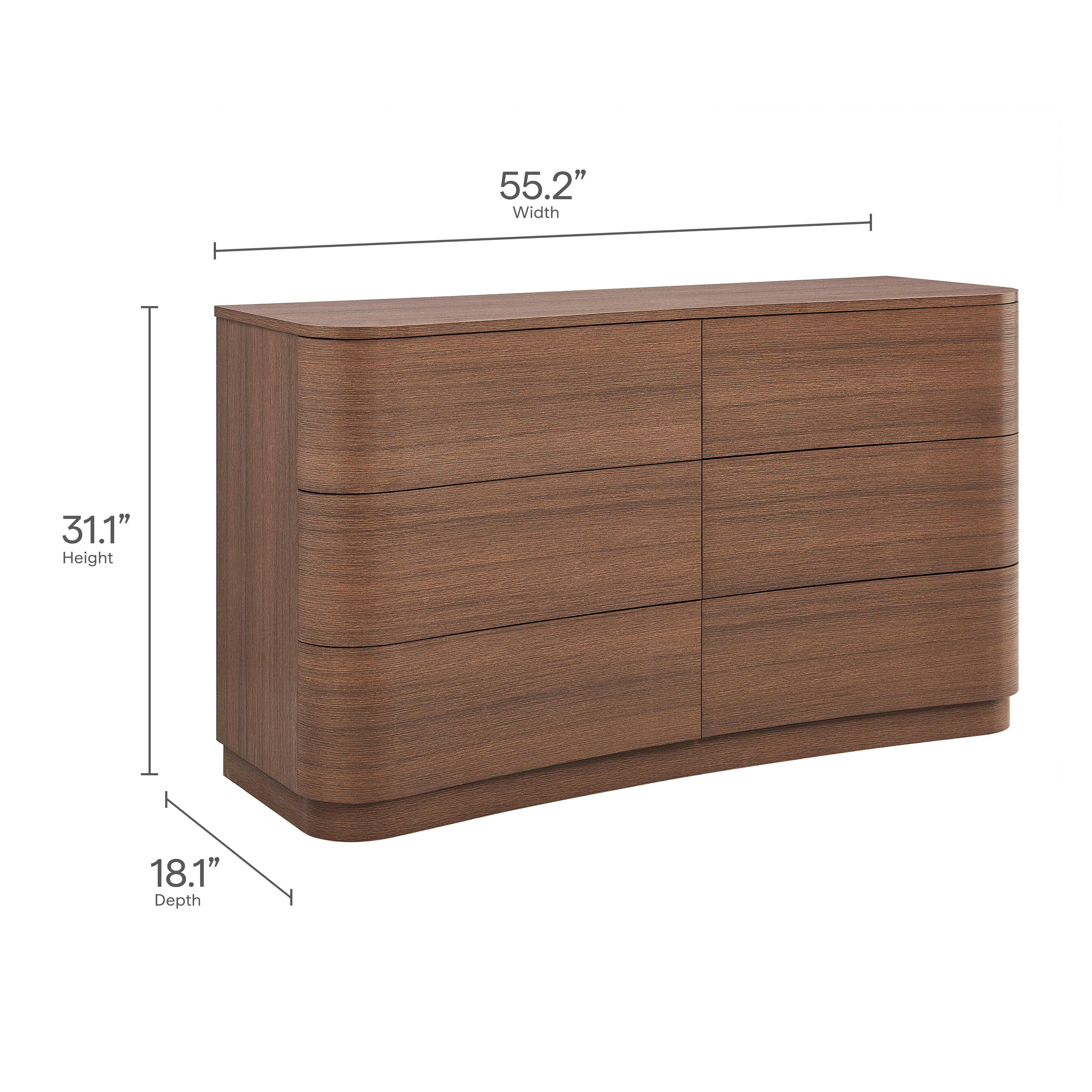 Modway Mirae 6 Drawer Dresser, Brushed Brown, large