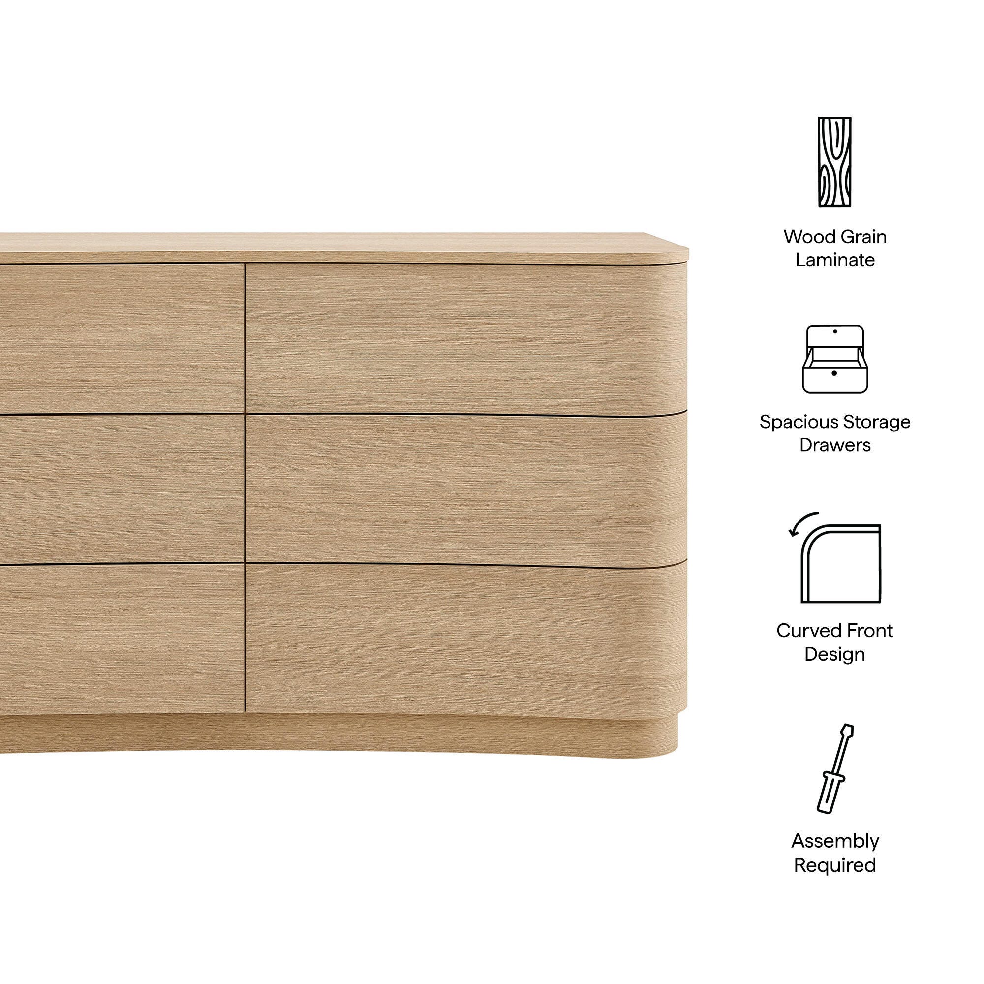 Modway Mirae 6 Drawer Dresser, Light Brown, large
