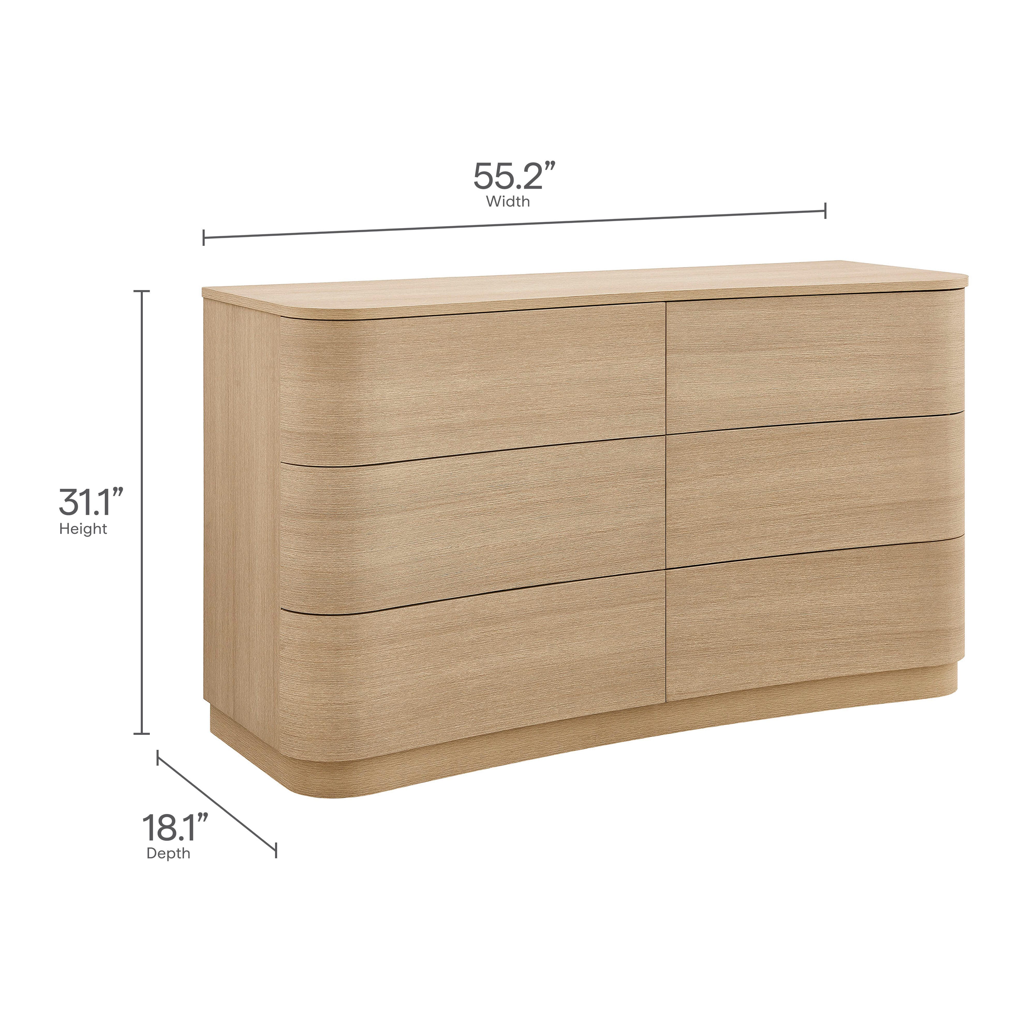 Modway Mirae 6 Drawer Dresser, Light Brown, large