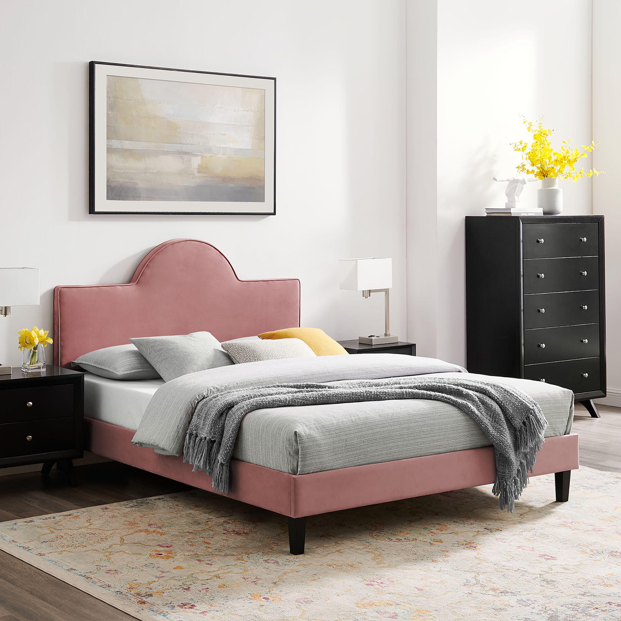 Modway Soleil King Platform Bed, Dusty Rose, rollover