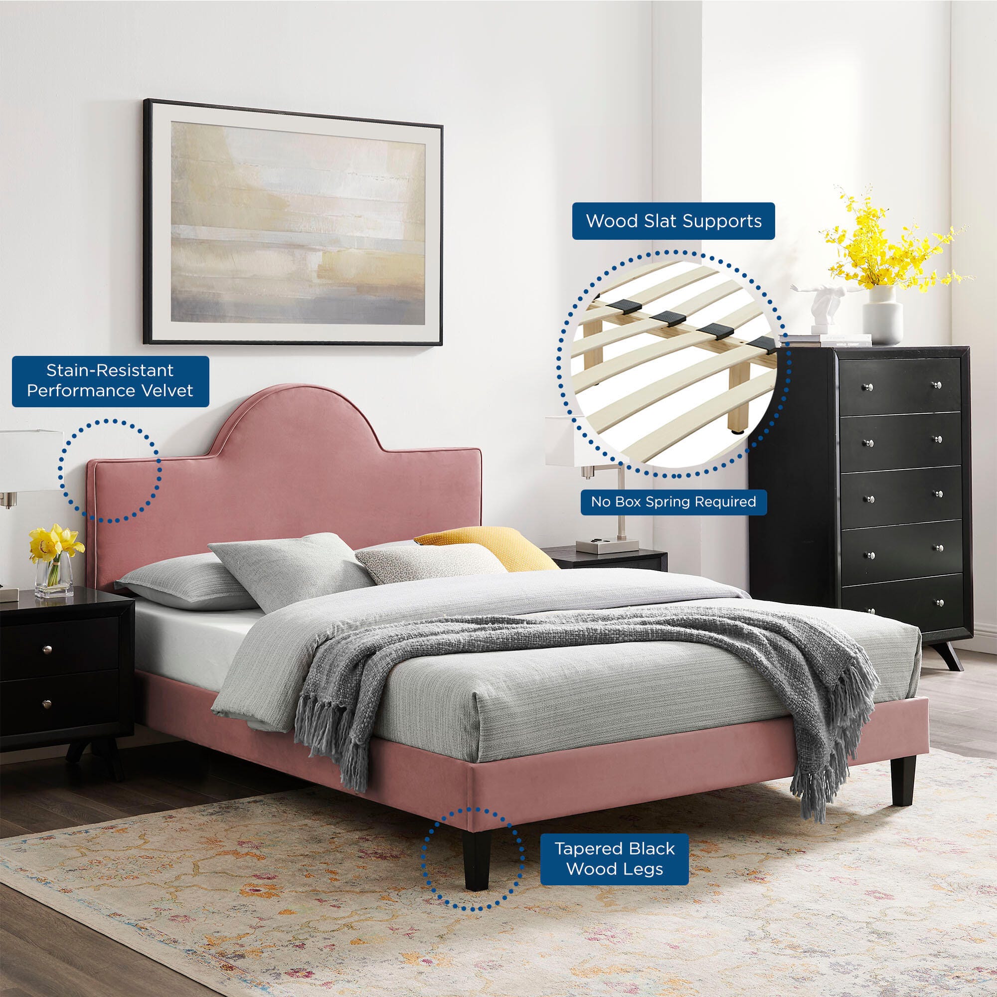 Modway Soleil King Platform Bed, Dusty Rose, large