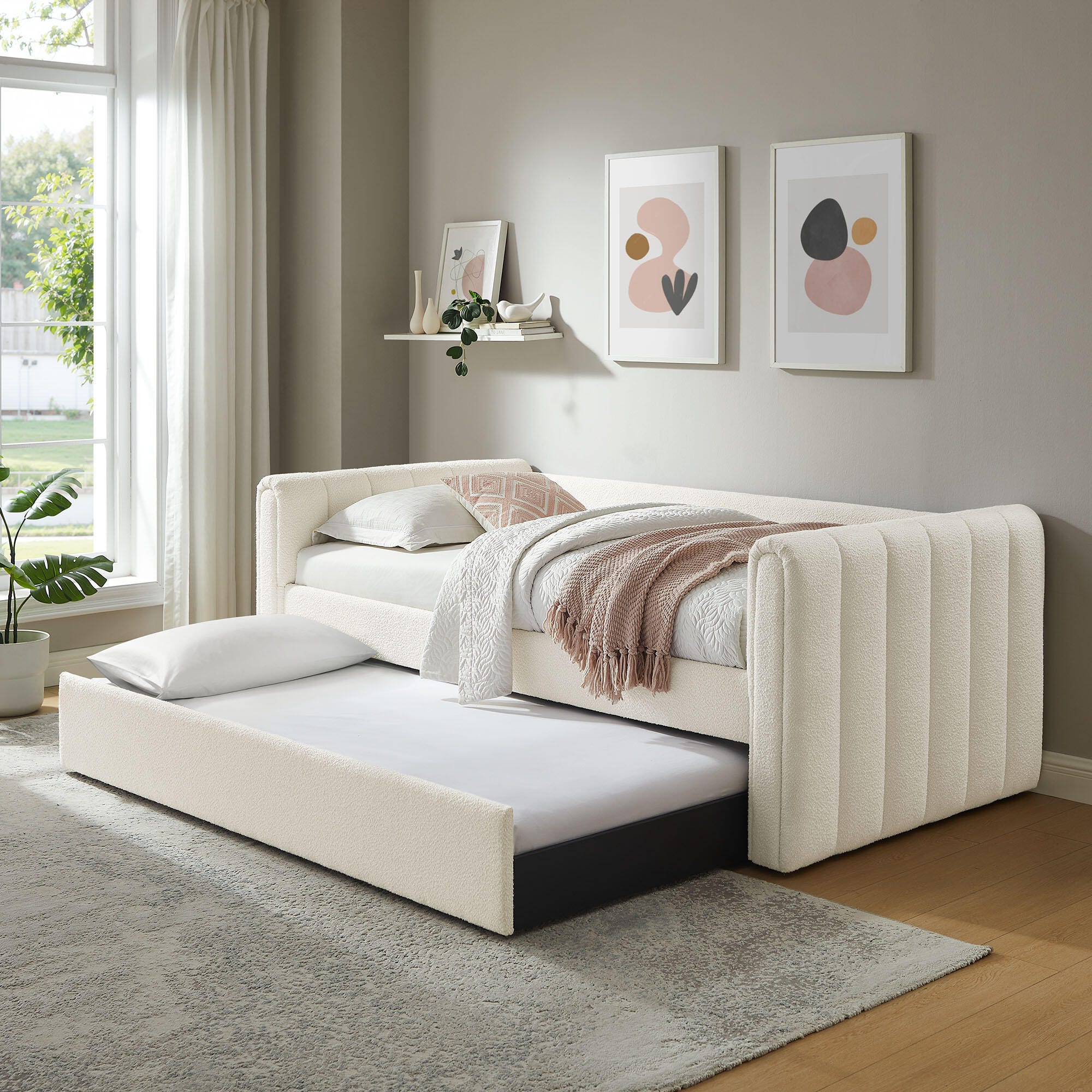 Modway Veyla Upholsered Twin Daybed With Trundle, Off White, rollover