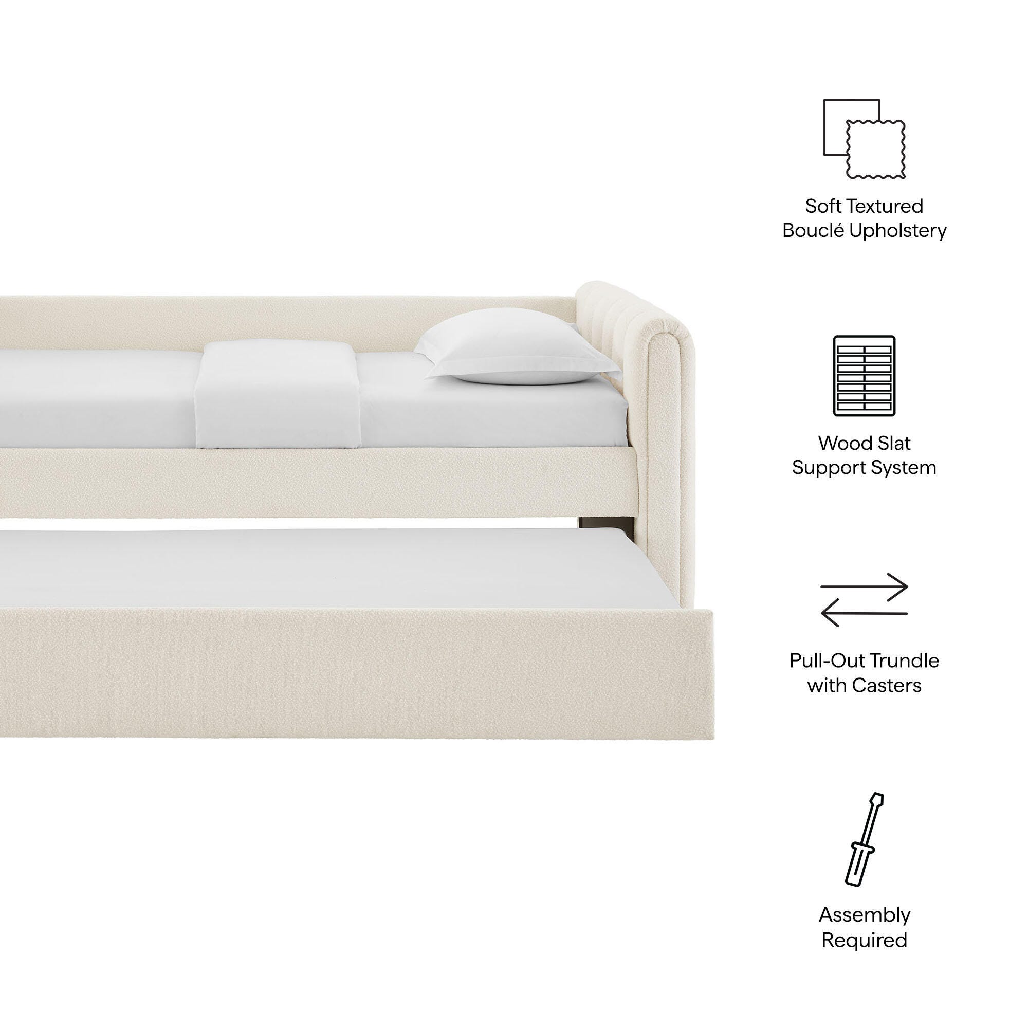 Modway Veyla Upholsered Twin Daybed With Trundle, Off White, large