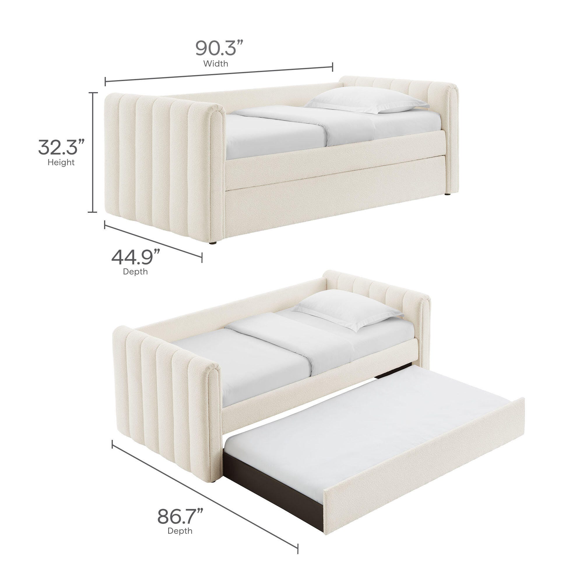 Modway Veyla Upholsered Twin Daybed With Trundle, Off White, large