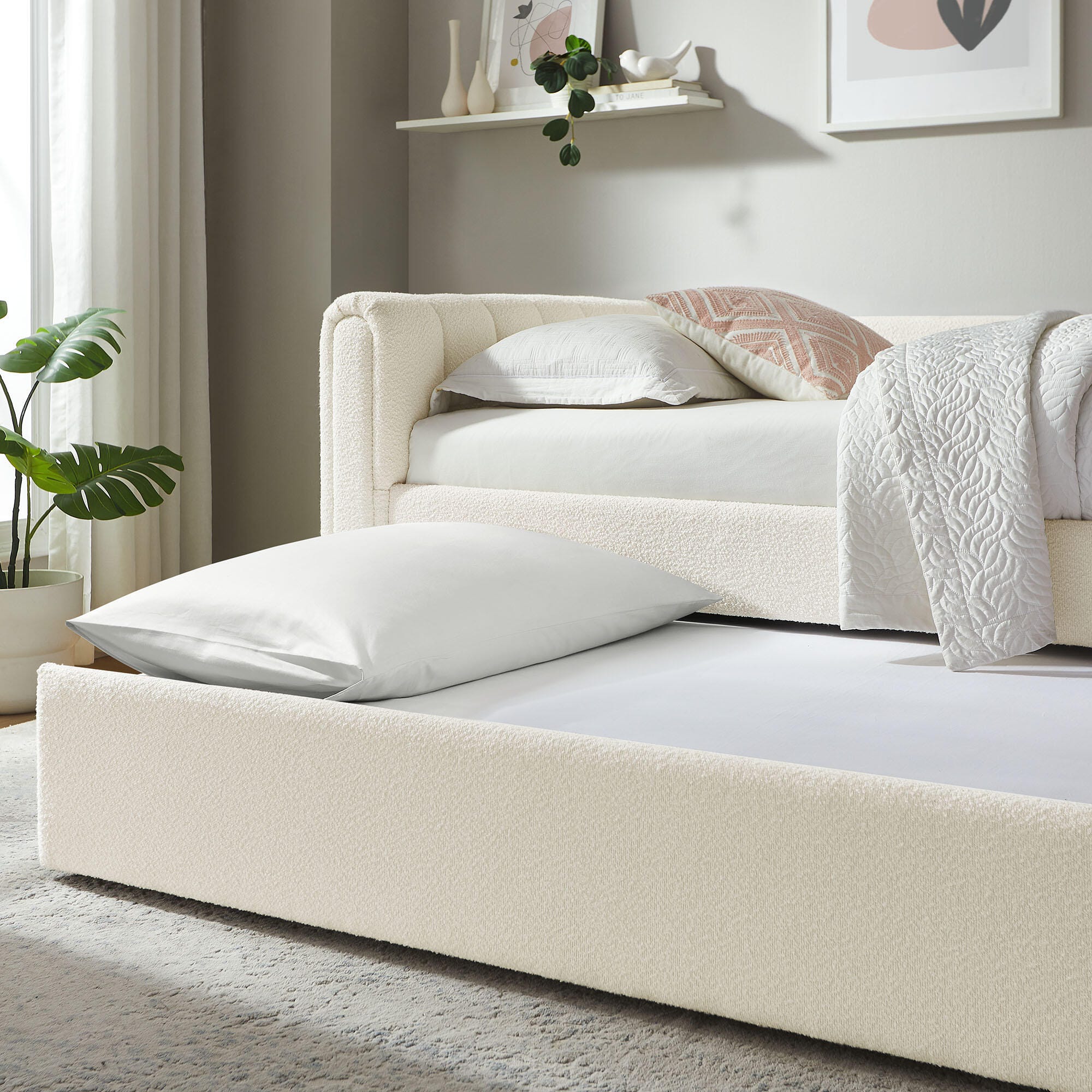 Modway Veyla Upholsered Twin Daybed With Trundle, Off White, large