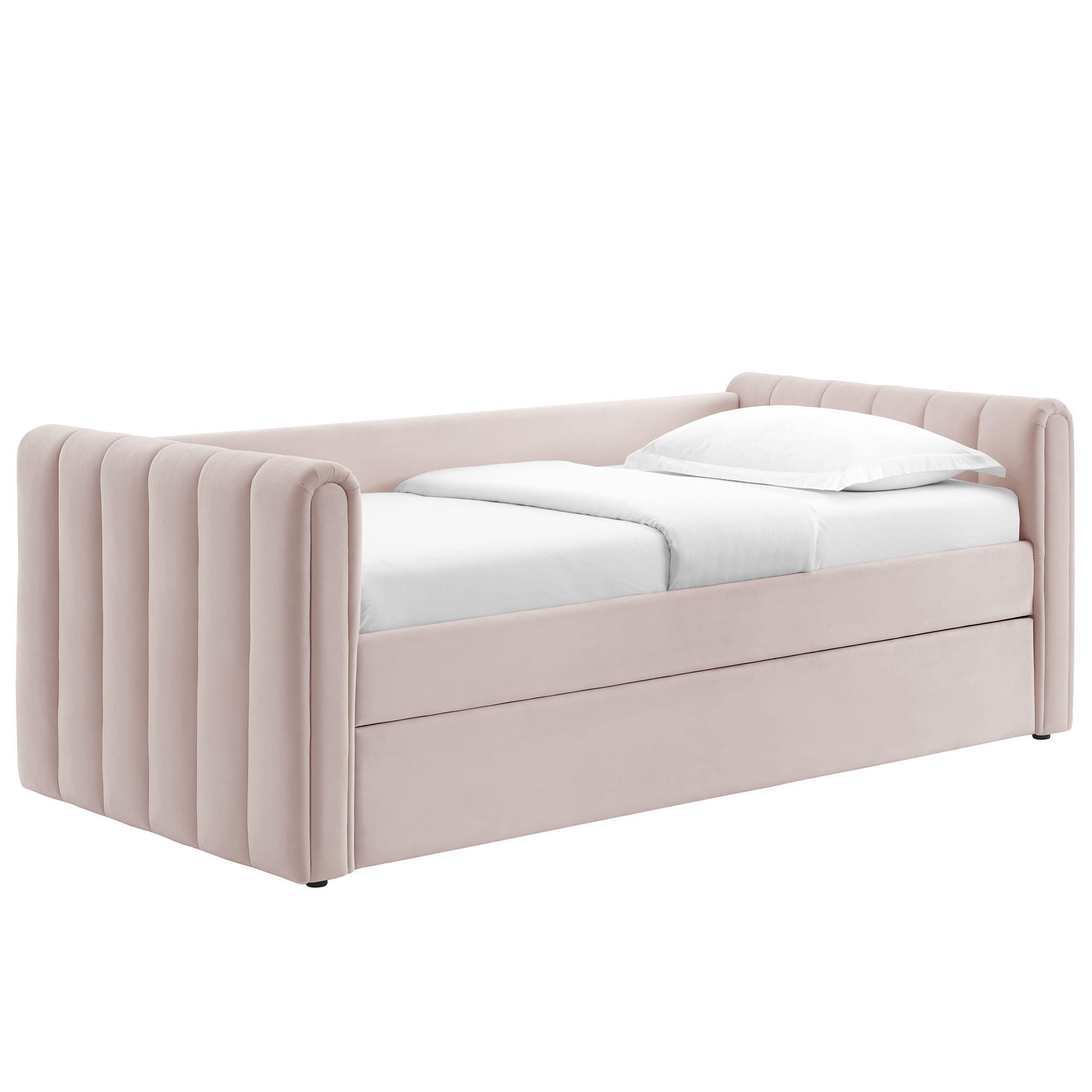 Modway Veyla Upholsered Twin Daybed With Trundle, Blush Pink, large