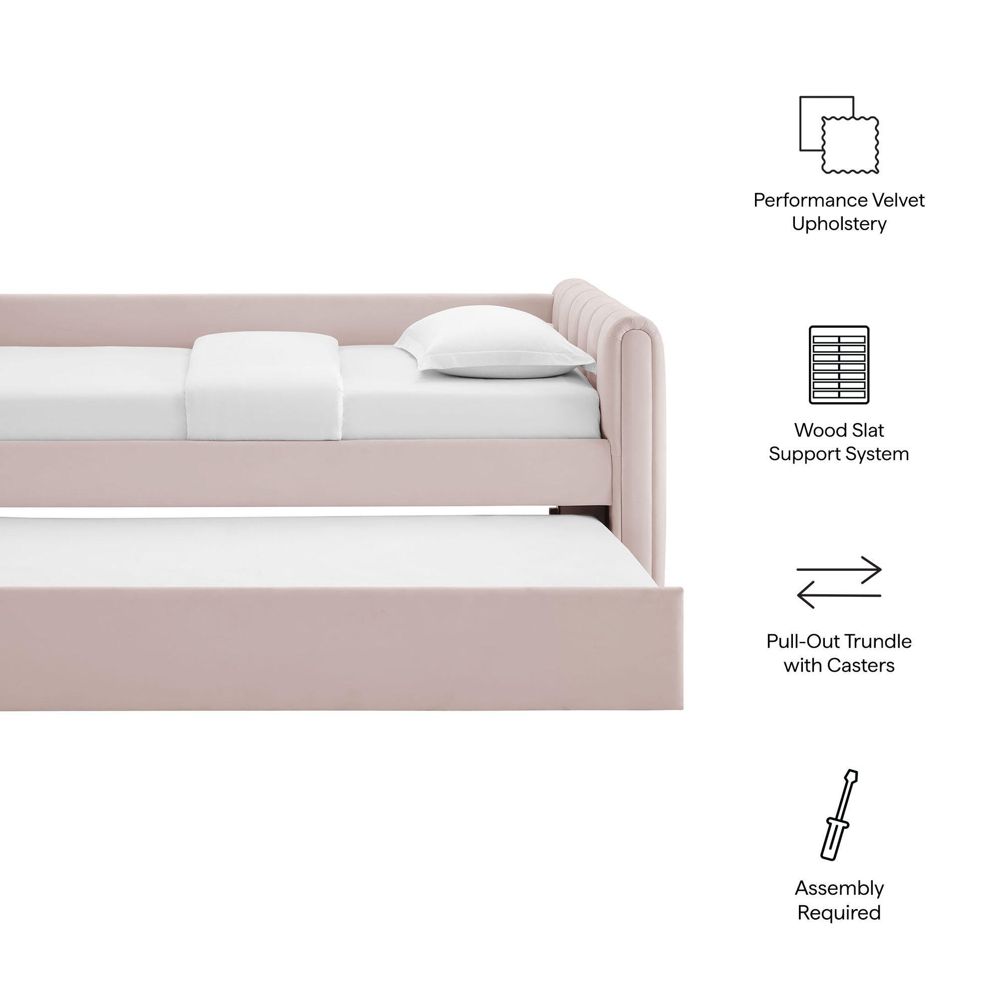 Modway Veyla Upholsered Twin Daybed With Trundle, Blush Pink, large
